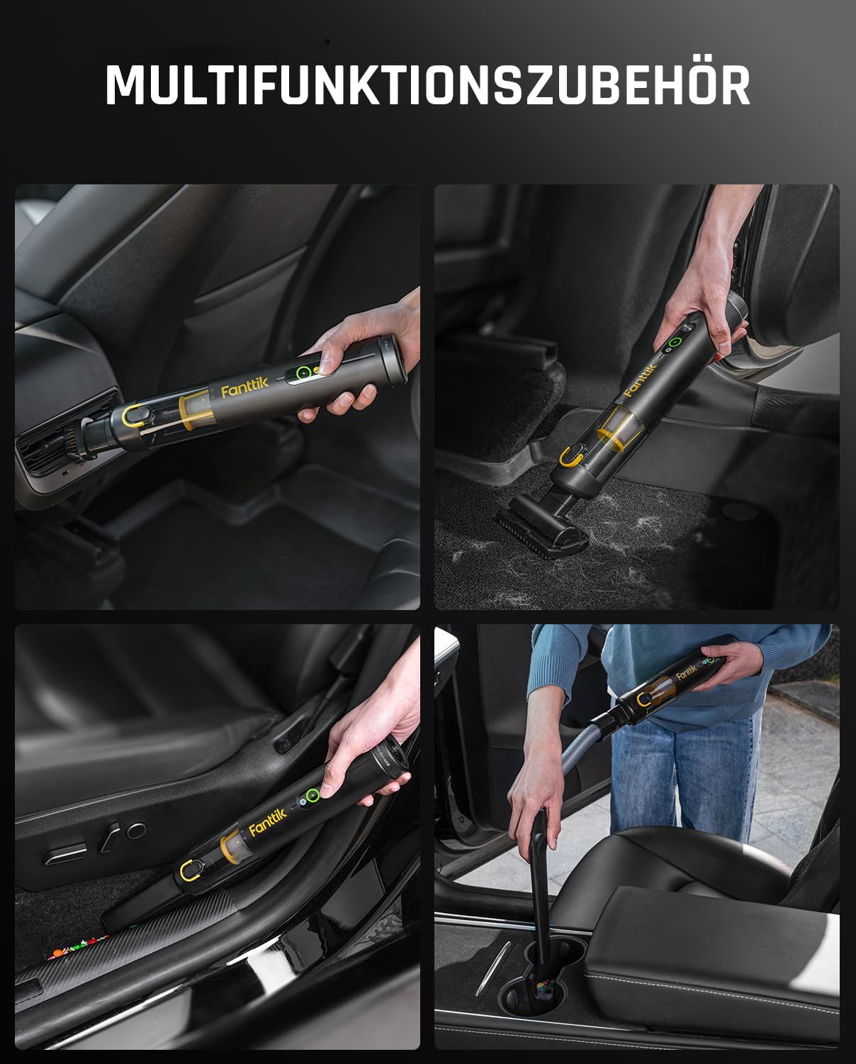 Fanttik Slim V10 APEX kabelloser 4-in-1-Auto- und tragbarer Mini-Handstaubsauger, 19 kPa Saugleistung, intelligentes Digitaldisplay, 2 Saugmodi für kleine Reinigungsarbeiten, Auto, Bürotisch, Tastaturen (schwarz) – Bild 4