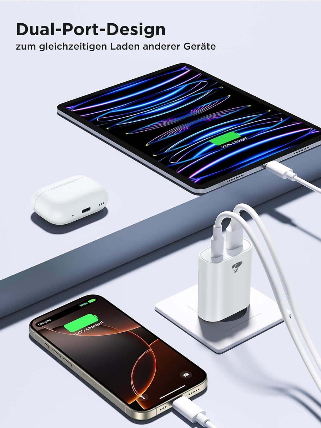 USB C Ladegerät, 2er Pack, 20W Schnellladegerät mit 2-fach USB Stecker (USB-C & USB-A), Handy Ladegerät mit PD 3.0 Power Adapter, USB Netzteil für iPhone Samsung, Schnellladegerät Typ C, Mehrfachladestecker – Bild 3
