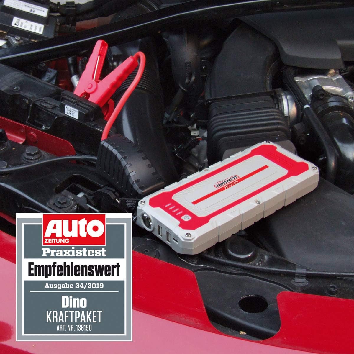 Dino KRAFTPAKET, 12V-1500A Starthilfe 59,2Wh, Auto-Starthilfe-Powerbank für Diesel-, Benzin- und Elektroautos, Blei-Säure-Gel-EFB-AGM-Batterie, für Auto, Motorrad, Boot, Transporter, Wohnmobil, E-Auto – Bild 2
