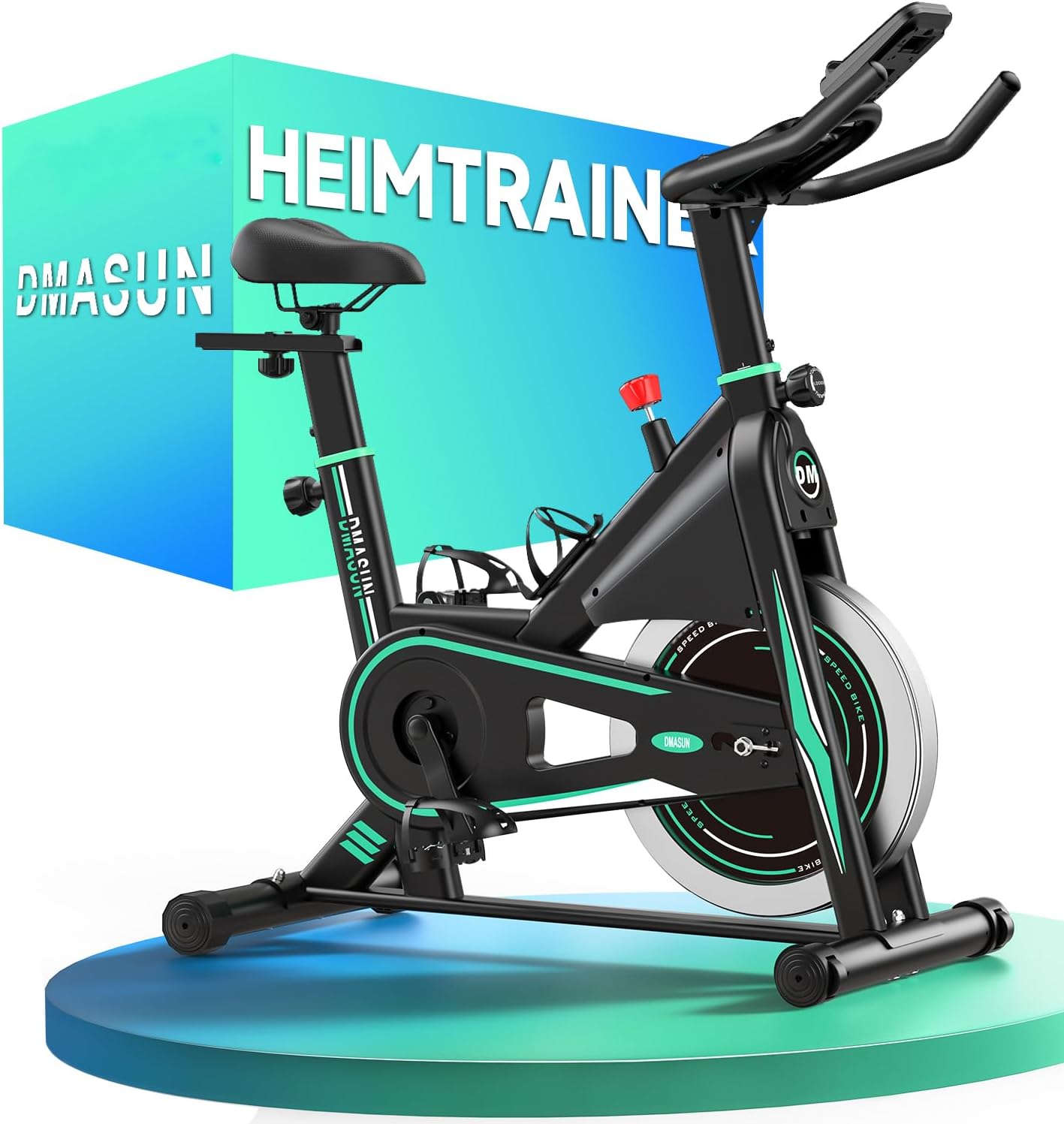 DMASUN Leises Ergometer-Heimtrainer-Fahrrad mit 0-100 % Widerstand, Display & Tablet-Halterung, Cardio-Training-Indoor-Cycling-Fahrrad mit bequemem Sitz, bis zu 160 kg