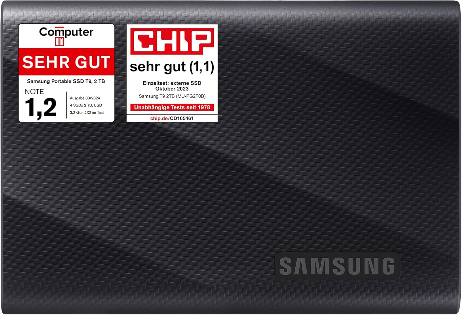 Samsung MU-PG2T0B/EU Tragbare SSD T9, 2 TB, 2000 MB/s Lesen, 2000 MB/s Schreiben, USB 3.2 Gen.2x2, externe Festplatte für professionelle Benutzer, kompatibel mit Mac, PC, Smartphone und 12K-Kameras