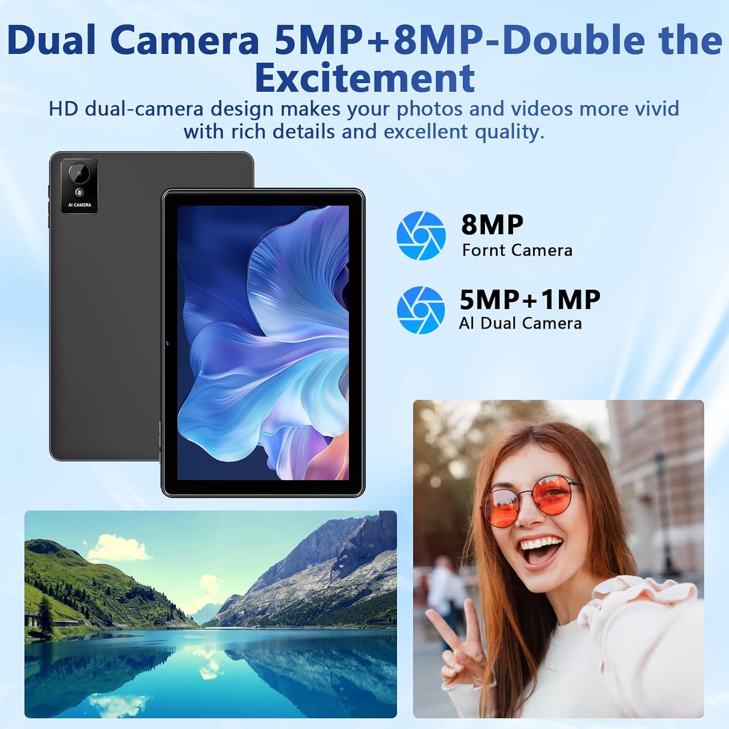 Tablet 10 Zoll, Aobante Android 15 Tablets, 18 GB + 128 GB, 1 TB erweiterbar, Widevine L1-kompatibel, Octa-Core, Tablet mit WiFi 6, 6000 mAh Akku, Dual-Kamera (5 MP + 8 MP), Gemini AI – Bild 4