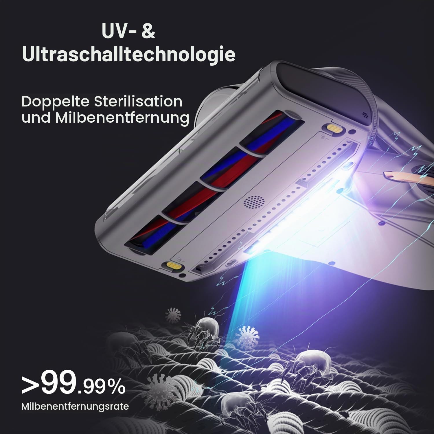 Jimmy BX7 Pro Milbenstaubsauger, 700 W, leistungsstarker Matratzenreiniger mit UV-C-Licht, Hausstaubmilbensensor, Ultraschallfunktion, 16 Kpa Saughandstaubsauger für Matratze, Sofa, Bett – Bild 4