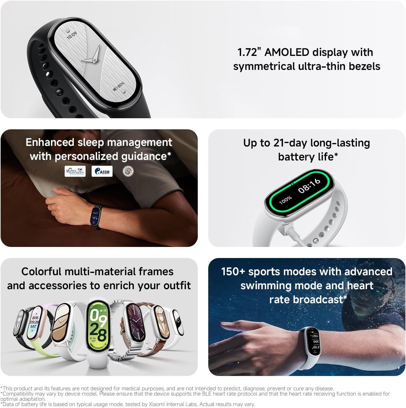 Xiaomi Smart Band 10, Smartwatch, Fitness-Tracker, 1,72-Zoll-AMOLED-Display, 21-Tage-Akku, 5ATM Wasserbeständigkeit, SPO₂- und Herzfrequenzmesser, Schlafmonitor, 150+ Sportmodi, Pink – Bild 2