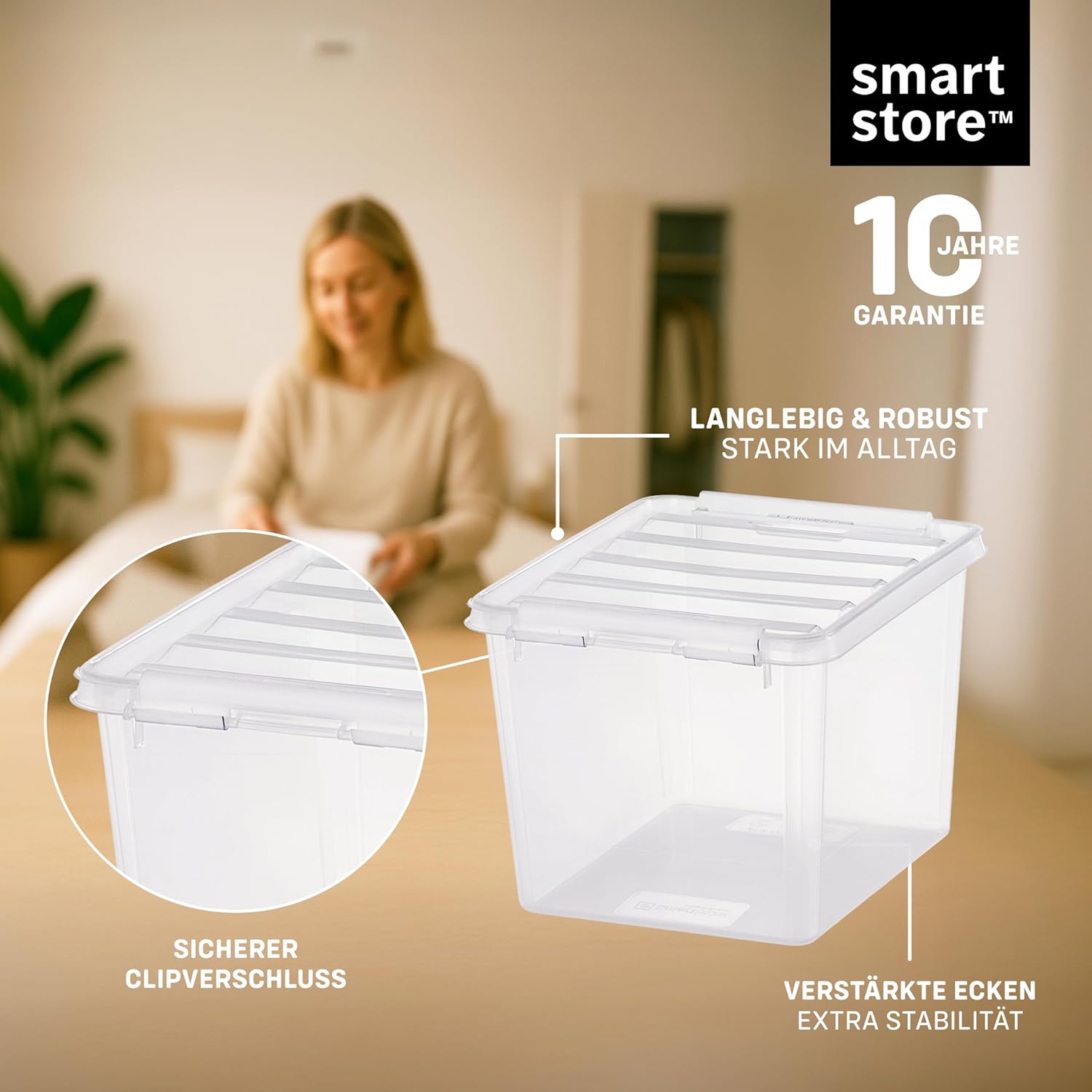 SmartStore - 10 x Aufbewahrungsbox mit Deckel, Classic 3 L (21 x 17 x 15 cm), stapelbare Box mit Deckel, lebensmittelechte Kunststoffbox, Kunststoffbox mit Deckel und verstärkten Ecken – Bild 3