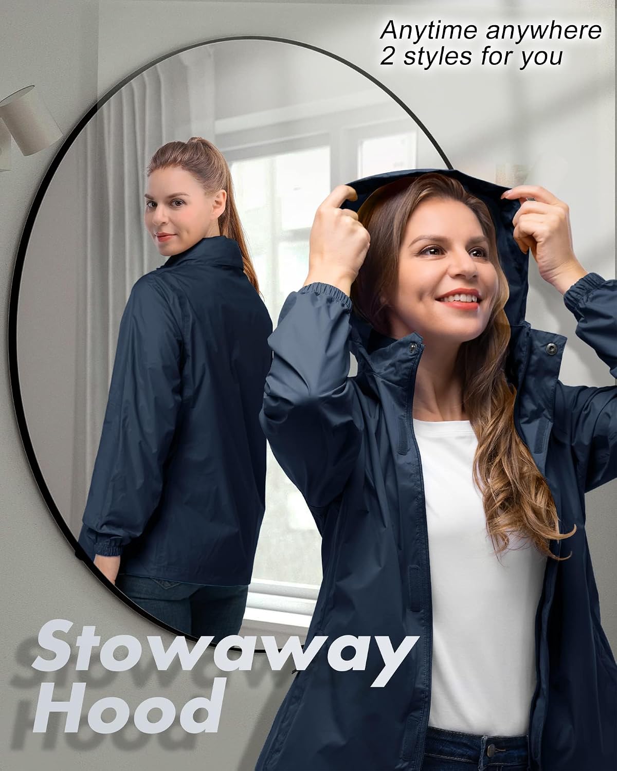 33.000ft Damen-Regenjacke, wasserdicht, faltbar, mit Kapuze, leicht, atmungsaktiv, Windjacke, Fahrradjacke, Sport, Outdoor-Jacke – Bild 3