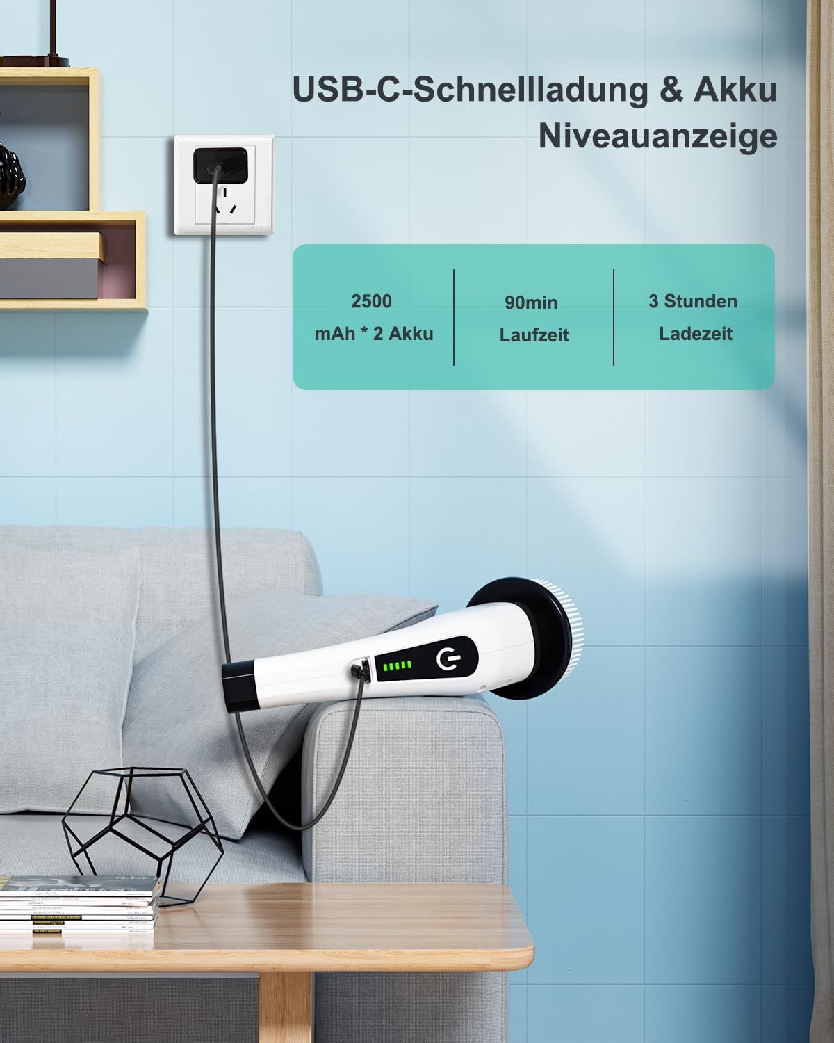 Leebein Elektrische Reinigungsbürste, elektrischer Schleuderschrubber kabellos mit 8 austauschbaren Bohrbürstenköpfen, Wannen- und Bodenfliesen-Mopp-Set mit 137 cm verstellbarem Griff für Badezimmer, Küche, Autoboden – Bild 3