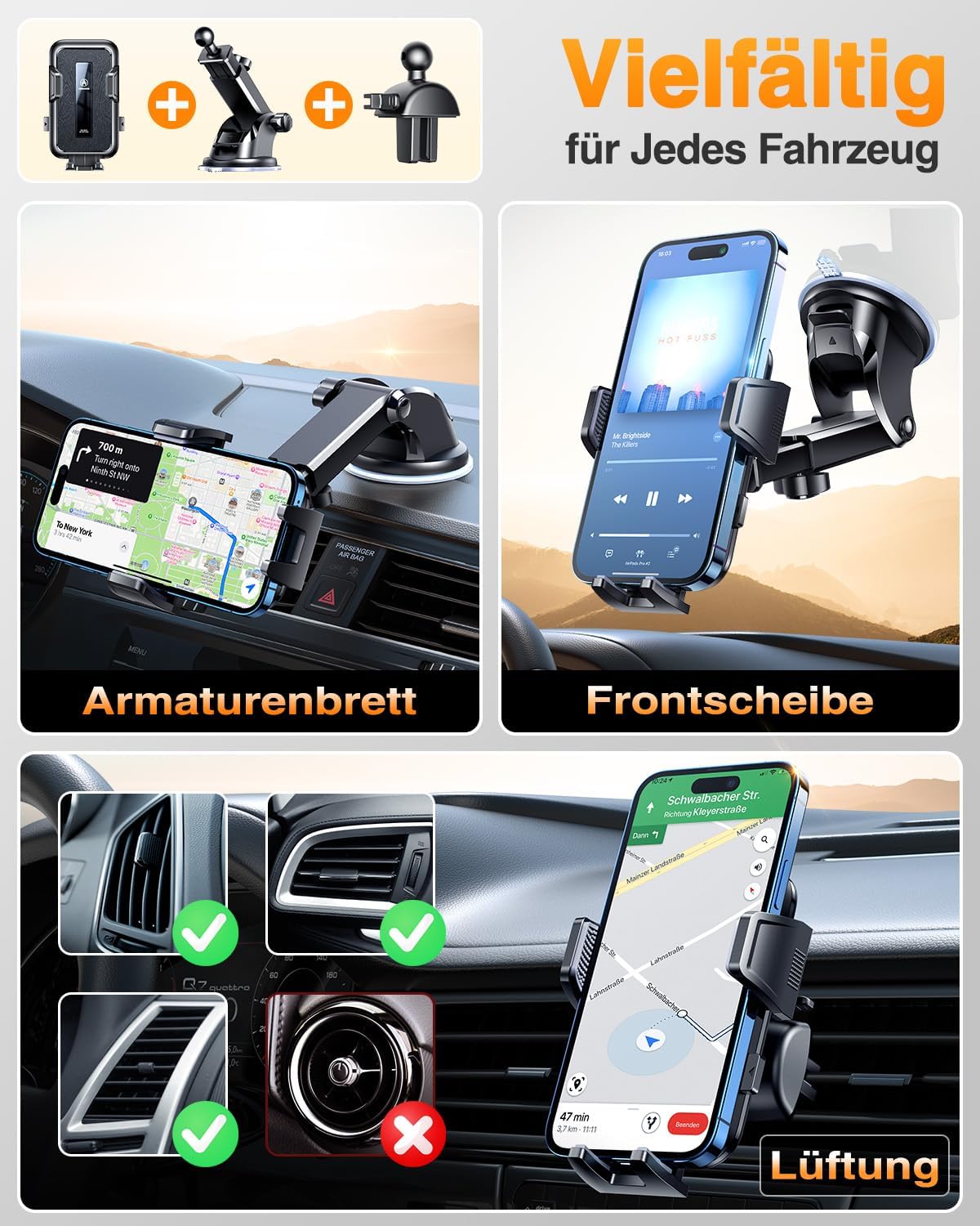 VANMASS 2026【Echte Militärklasse】Handyhalterung Auto 【Bombenfester Saugnapf & Lüftungsclip】Universelle Handyhalterung Auto Armaturenbrettscheibe für iPhone 17 Pro Max/17 Air 16/15/14 Samsung S25 usw – Bild 5
