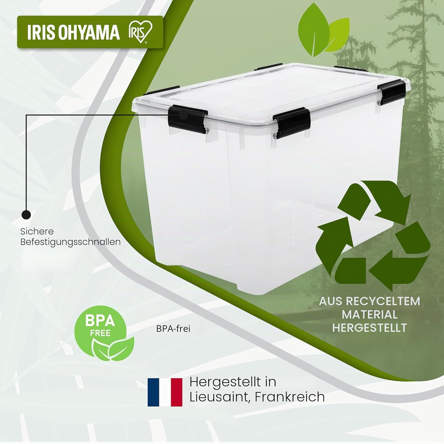 Iris Ohyama WSB-70 Luftdichte Aufbewahrungsboxen aus Kunststoff mit Deckel, 70L, transparent, hermetischer wasserdichter Verschluss, robuste Schnappverschlüsse, stapelbar, Staubschutz, BPA-frei, – Bild 3