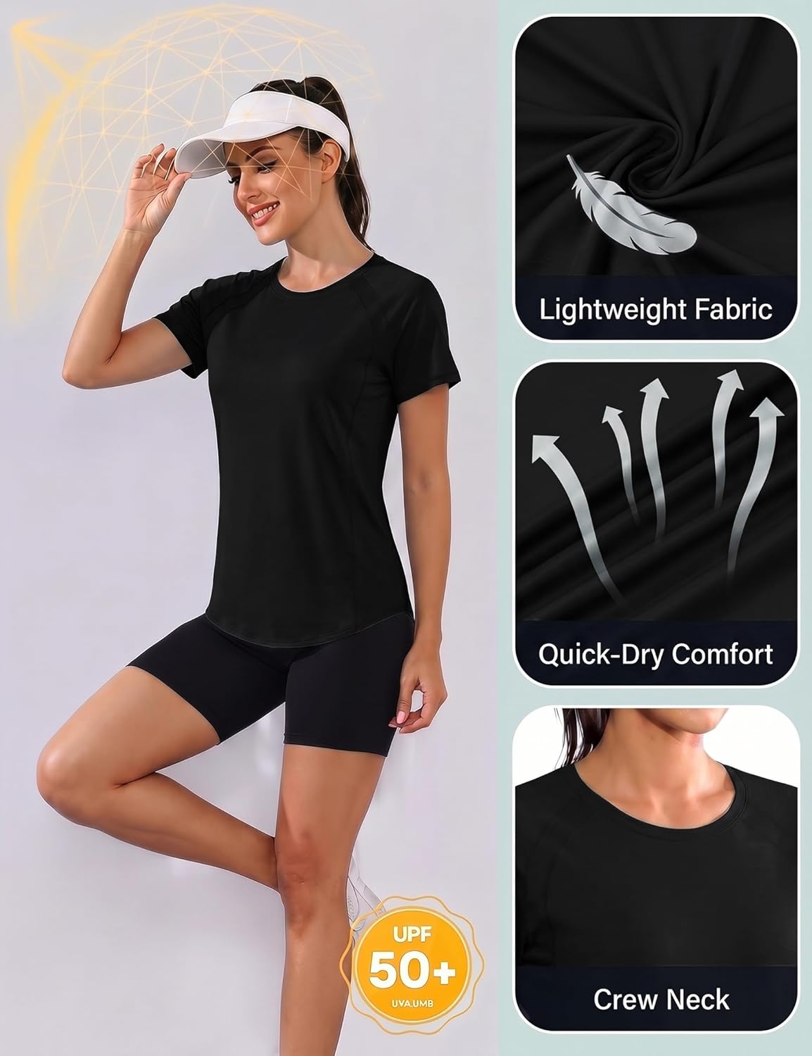Gyabnw UV-Schutz Funktionsshirt Sportshirt Damen Atmungsaktiv Laufshirt Kurzarm Fitness Sport Top Wandern Yoga – Bild 5