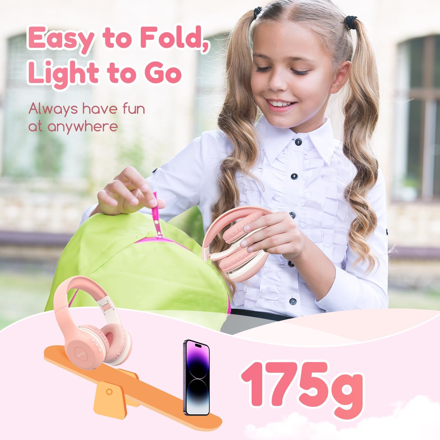 EarFun Kinder-Bluetooth-Kopfhörer, 85/94 dB Lautstärkeregler, HiFi-Sound, HD-Mikrofon, 40 Stunden Akku, faltbar, verstellbar, Kopfhörer kabellos, Bluetooth Kinder für Schule/Reisen, Pink – Bild 8