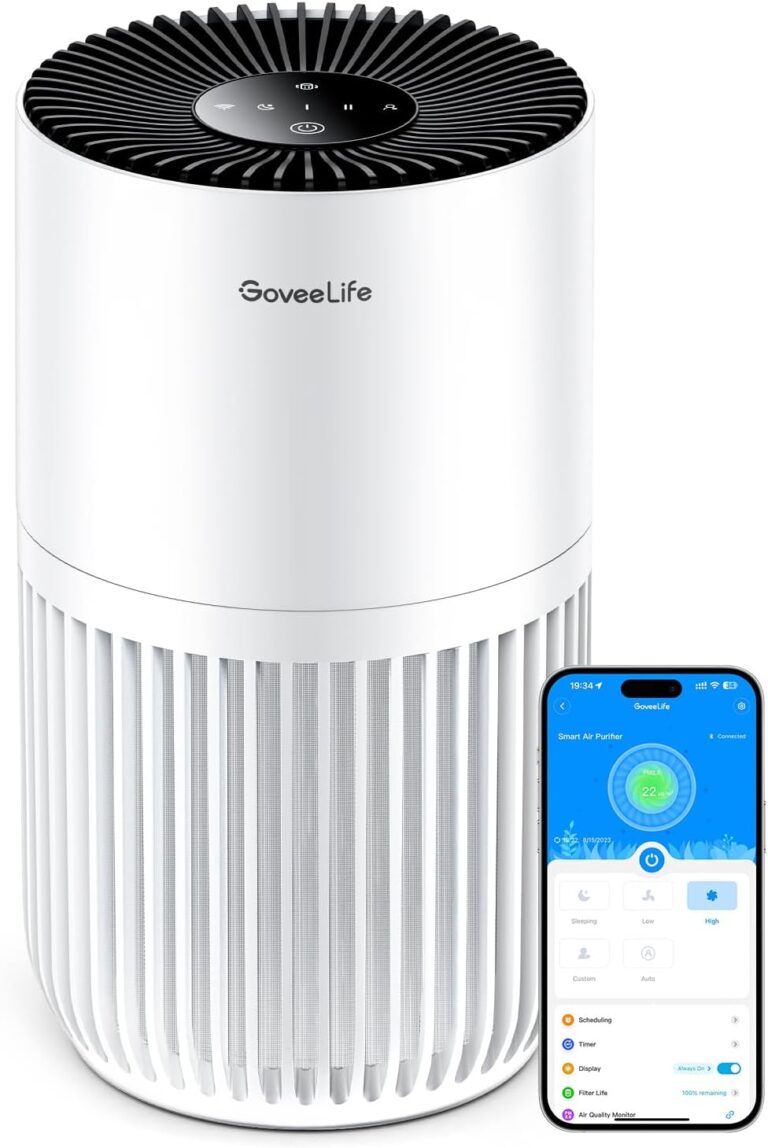 GoveeLife Mini-Luftreiniger für Schlafzimmer, Intell.HEPA-Filter mit Alexa-App-Steuerung zur Vermeidung von Tierhaaren, Gerüchen, Pollen, Rauch, tragbarer Luftreiniger mit 3 Geschwindigkeiten, 2 Modi, Timer, Geschmacksrichtungen