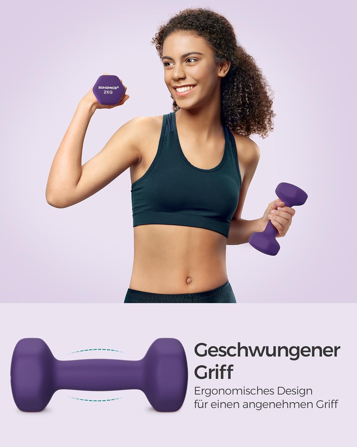 SONGMICS Kurzhanteln 2er-Set, sechseckig, Neopren-Beschichtung, Krafttraining, Workout, Fitness, Training zu Hause – Bild 3