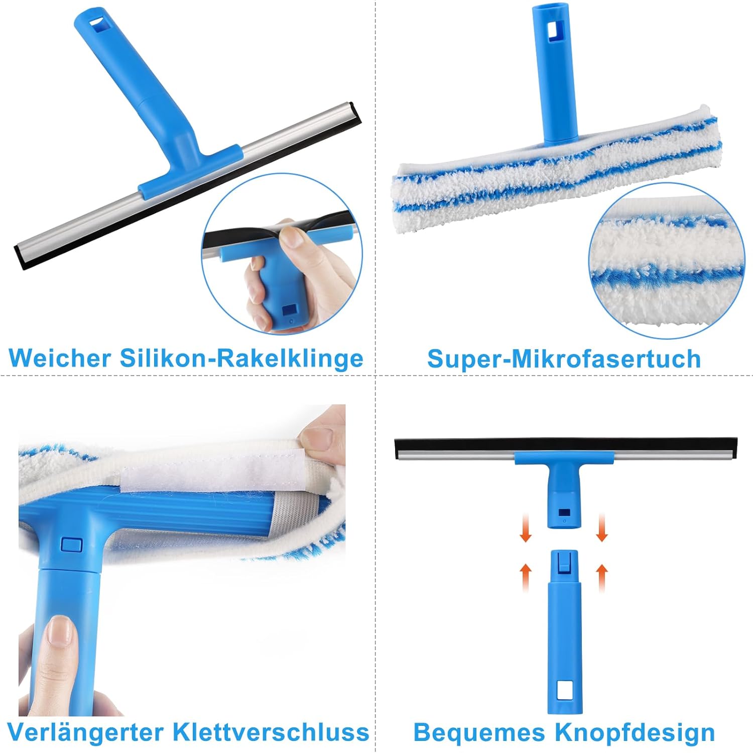 Mitclear Fensterreiniger mit Teleskopstiel (146 cm), professioneller Fensterwischer mit Silikon-Rakel & Mikrofaser-Schrubber, Fensterreinigungsset für Badezimmer, Dusche, Glas, Spiegel, Auto – Bild 4