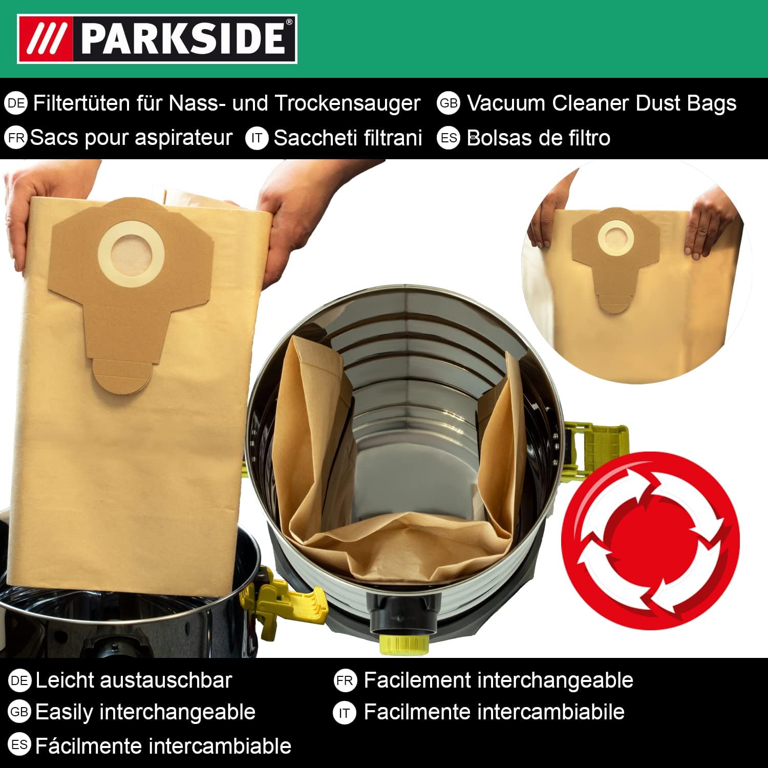 Parkside Original Staubsaugerbeutel 5er Pack für LIDL Nass-/Trockensauger PNTS 1400, 1500 A1, B1, B2, B3, C1, C3, D1, E2, C4, F2 – Bild 5