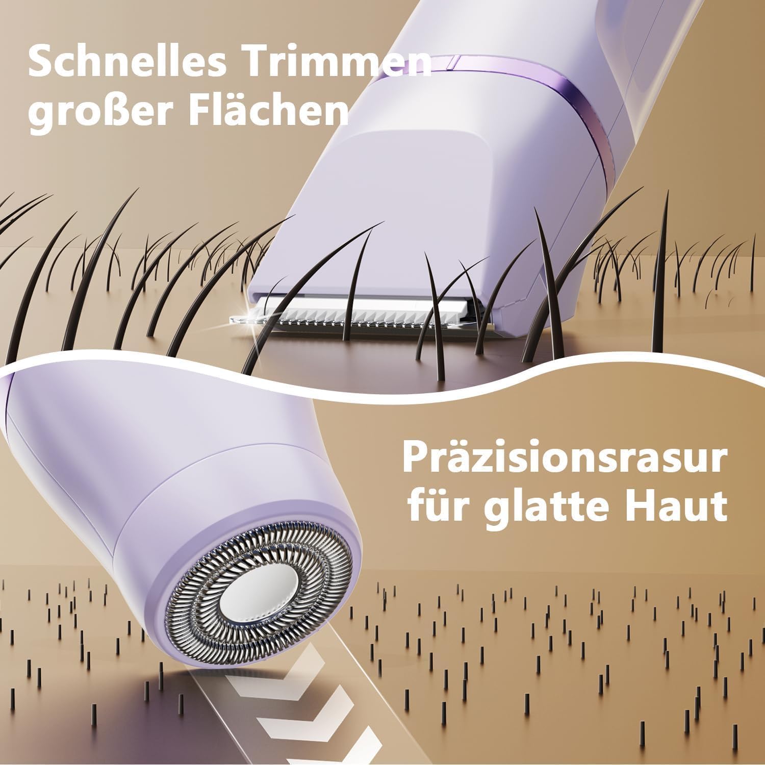 Intimrasierer für Damen, Damen-Intimbereich sanft, 2-in-1 elektrischer Damenrasierer, Bikini-Trimmer wasserdicht für Körper-Gesichtshaare, Damenrasierer, Geschenke für Frauen – Bild 3