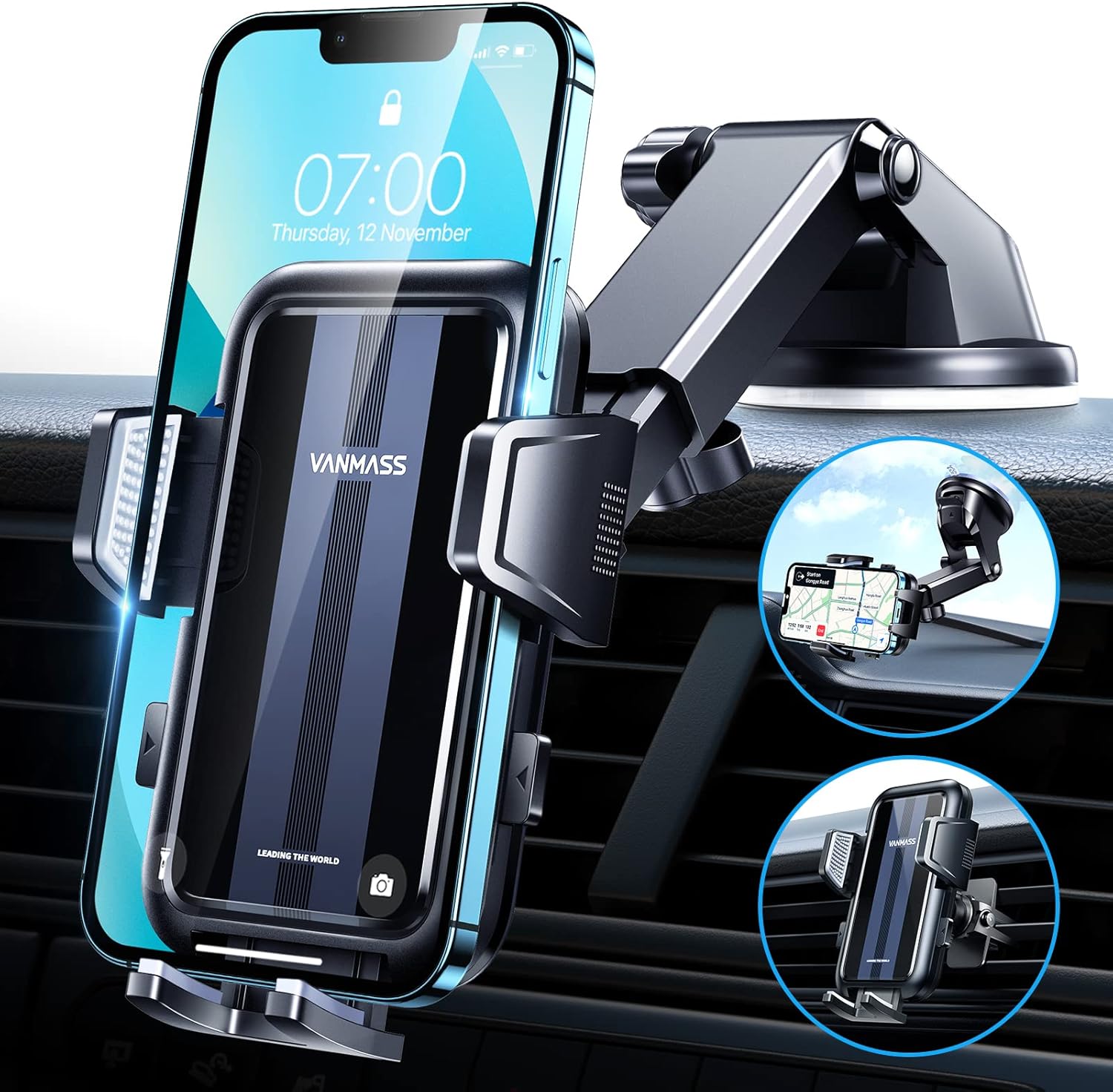 VANMASS 2026【Echte Militärklasse】Auto-Handyhalterung, Stärkster Saugnapf & Belüftungsclip, 4-in-1-Handyhalterung, Auto-Handyhalterung, 360° drehbare Autohalterung für iPhone 17 Pro Max/17 Air/16/15/14 Samsung S25