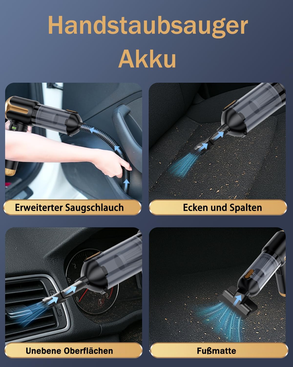 Kabelloser Mini-Handstaubsauger mit 27.000 Pa für das Auto | Auto-Staubsauger, 220.000 U/min, wiederaufladbar, tragbar, elektrischer Staubbläser für Auto, Küche, PC, Sofa, Büro – Bild 4