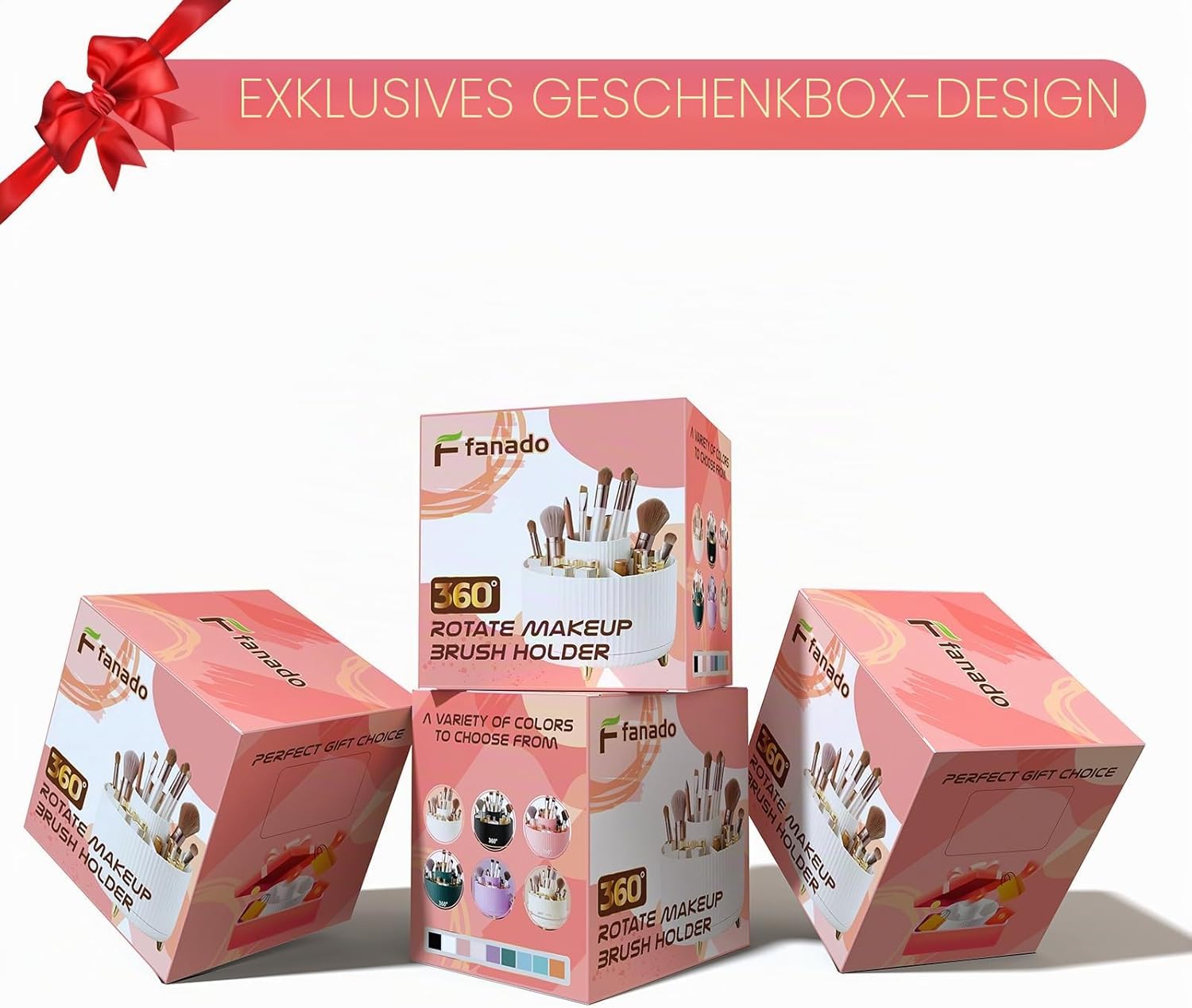 fanado 360° drehbarer Make-up-Organizer, Make-up-Pinselhalter, 5 Fächer für Make-up- und Hautpflege-Aufbewahrung, für Schminktisch, Schreibtisch, Badezimmer (weiß) – Bild 7