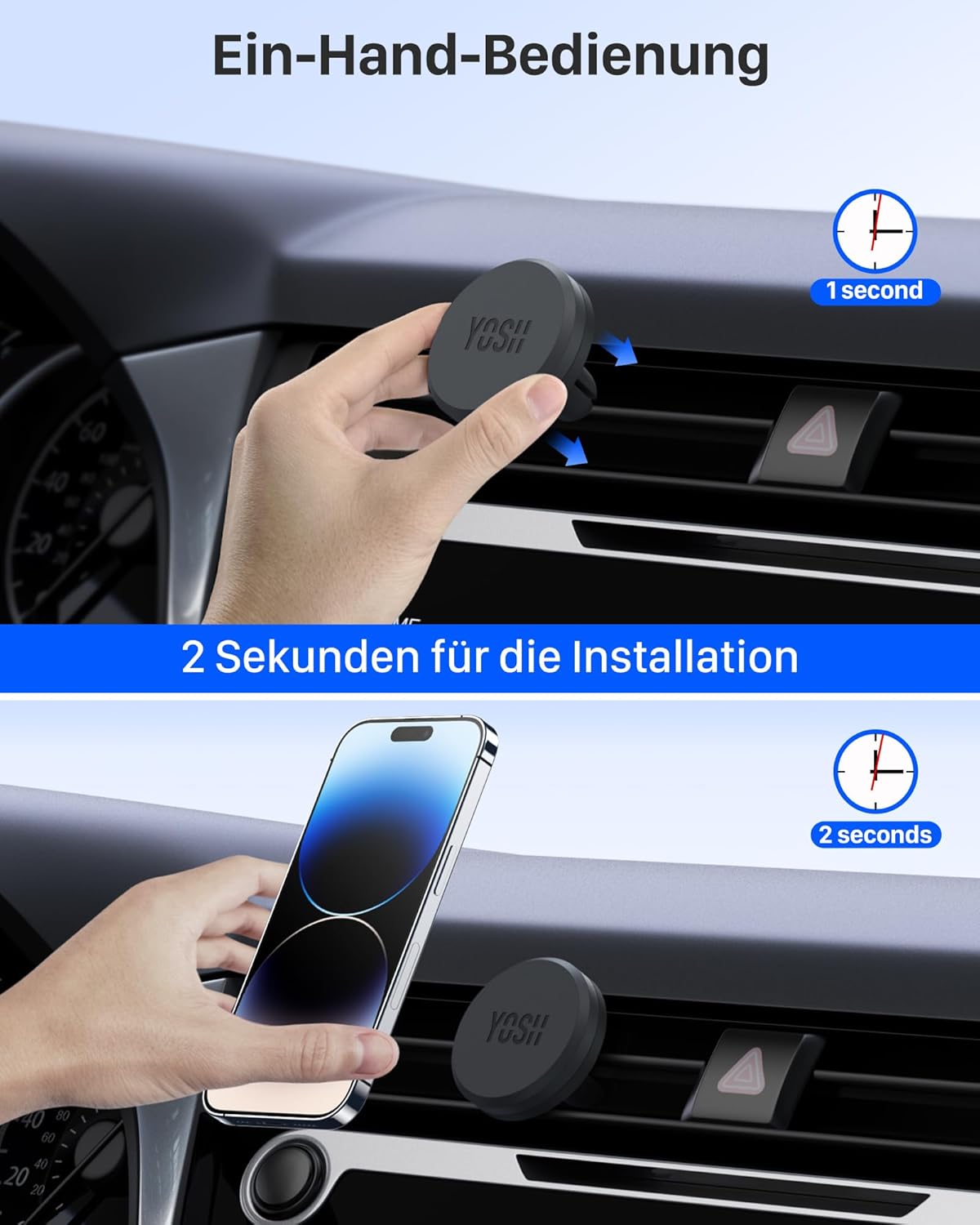 YOSH Handyhalterung Auto Magnetische Lüftung Magnetisch für Lüftungsgitter, Ultrakompakte Handyhalterung Auto mit Starken Magneten, Universal Auto für iPhone Samsung Pixel & Andere Geräte mit Metallplatten – Bild 5