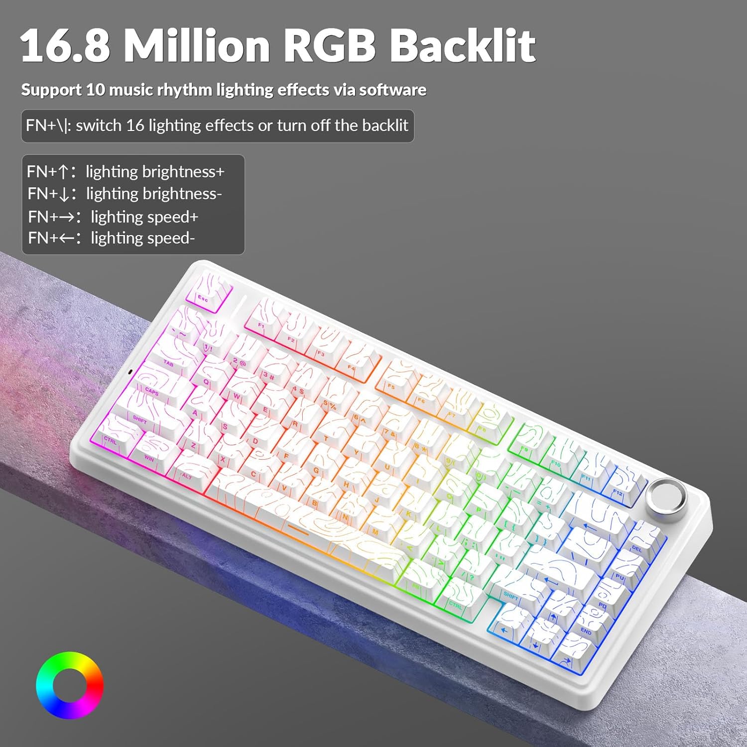 AULA F75 PRO Mechanische Gaming-Tastatur, 2,4 GHz/Typ-C/BT5.0 mechanische Tastatur, seitlich graviert, fünfschichtige Struktur, QWERTZ, Hot-Swap-fähige kabellose Gaming-Tastatur 75 Prozent (weiß) – Bild 7