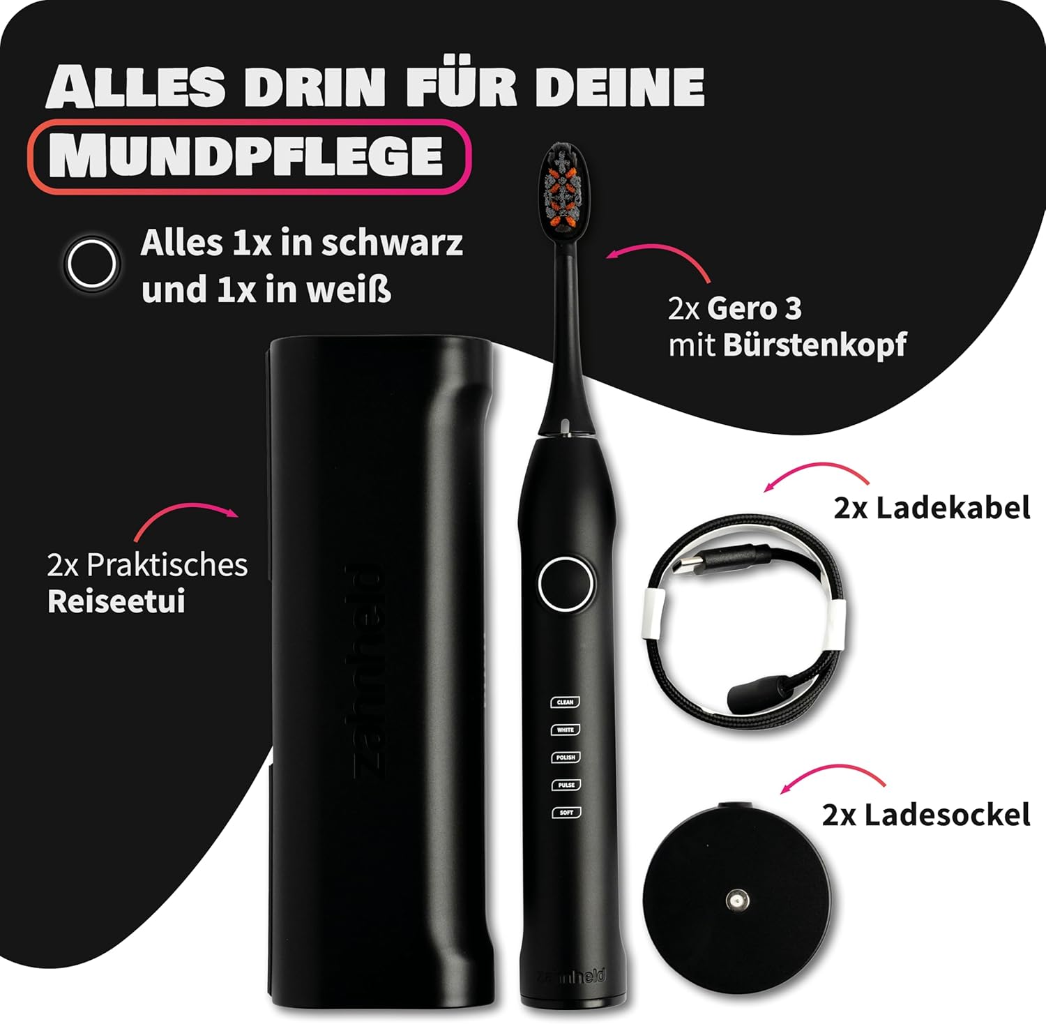 ZAHNHELD Gero G3 Elektrische Schallzahnbürsten mit 2 Bürstenköpfen und 2 Reiseetuis für eine schonende und effektive Reinigung – Bild 9