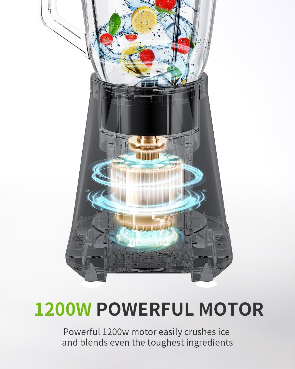 GDOR 1200 W Standmixer aus Glas, 2-1 Mixer, Smoothie-Maker mit 1,5 l Glaskrug und 650 ml Reisebecher, 3 Geschwindigkeiten, Hochleistungsmixer, professioneller Mixer für Smoothies, Shakes, gefrorene Getränke, Saucen – Bild 2