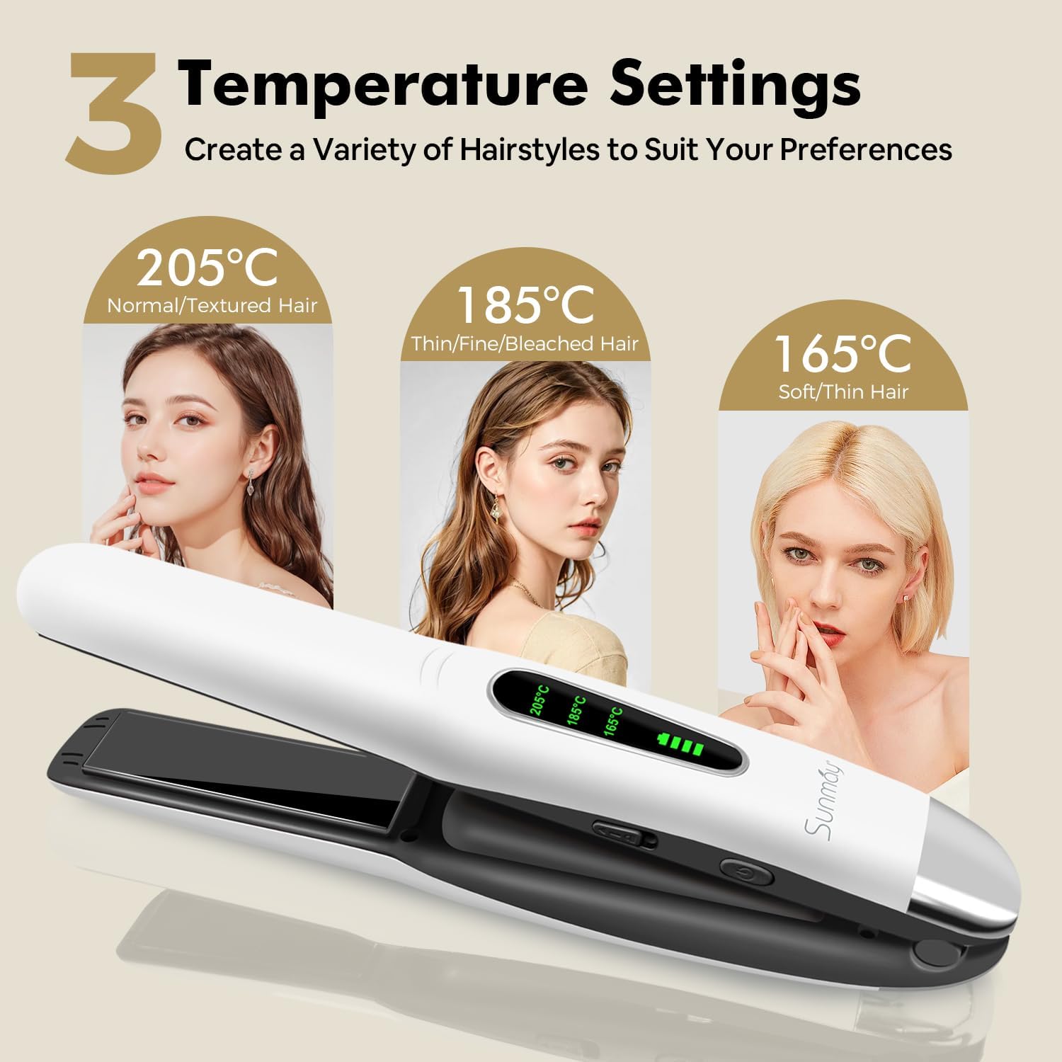 SUNMAY Voga Kabelloser Haarglätter, Titan-Glätteisen, Locken und Glätten 2 in 1, tragbarer Akku-Haarglätter, kabelloser Haarglätter, Mini-Reiseglätter, 3 einstellbare Temperaturen, 5000-mAh-Akku – Bild 3