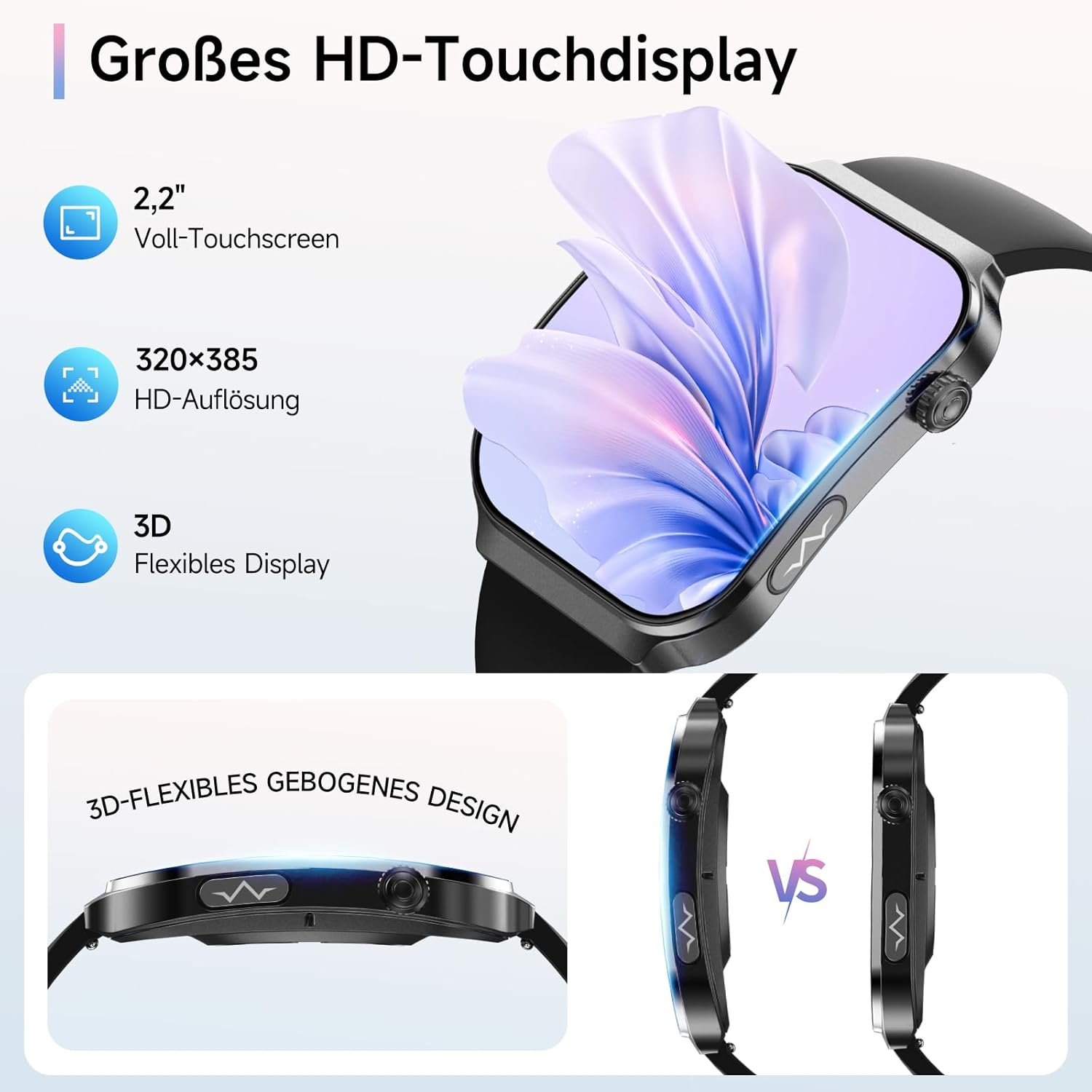 2026 Herren-Smartwatch mit EKG + HRV/BMI/Mikro-Gesundheitscheck/Harnsäure, 2,2-Zoll-Upgrade 3D-gebogenes Display-Gesundheitsuhr mit 24-Stunden-Herzfrequenz-Blutdruck-Körpertemperatur-Schlafmonitor für Android/iOS – Bild 3