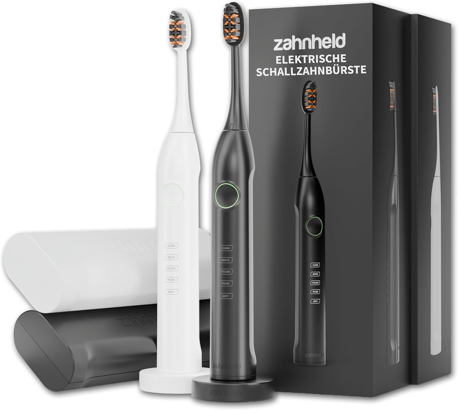 ZAHNHELD Gero G3 Elektrische Schallzahnbürsten mit 2 Bürstenköpfen und 2 Reiseetuis für eine schonende und effektive Reinigung
