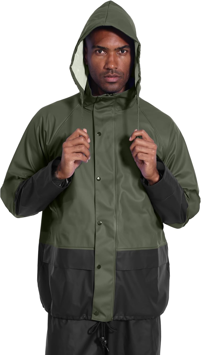Wasserdichter Regenanzug für Herren – Regenjacke & Regenlatzhose mit abnehmbarer Kapuze, robuste PU-Arbeitskleidung für Bau, Industrie, Angeln – Bild 5