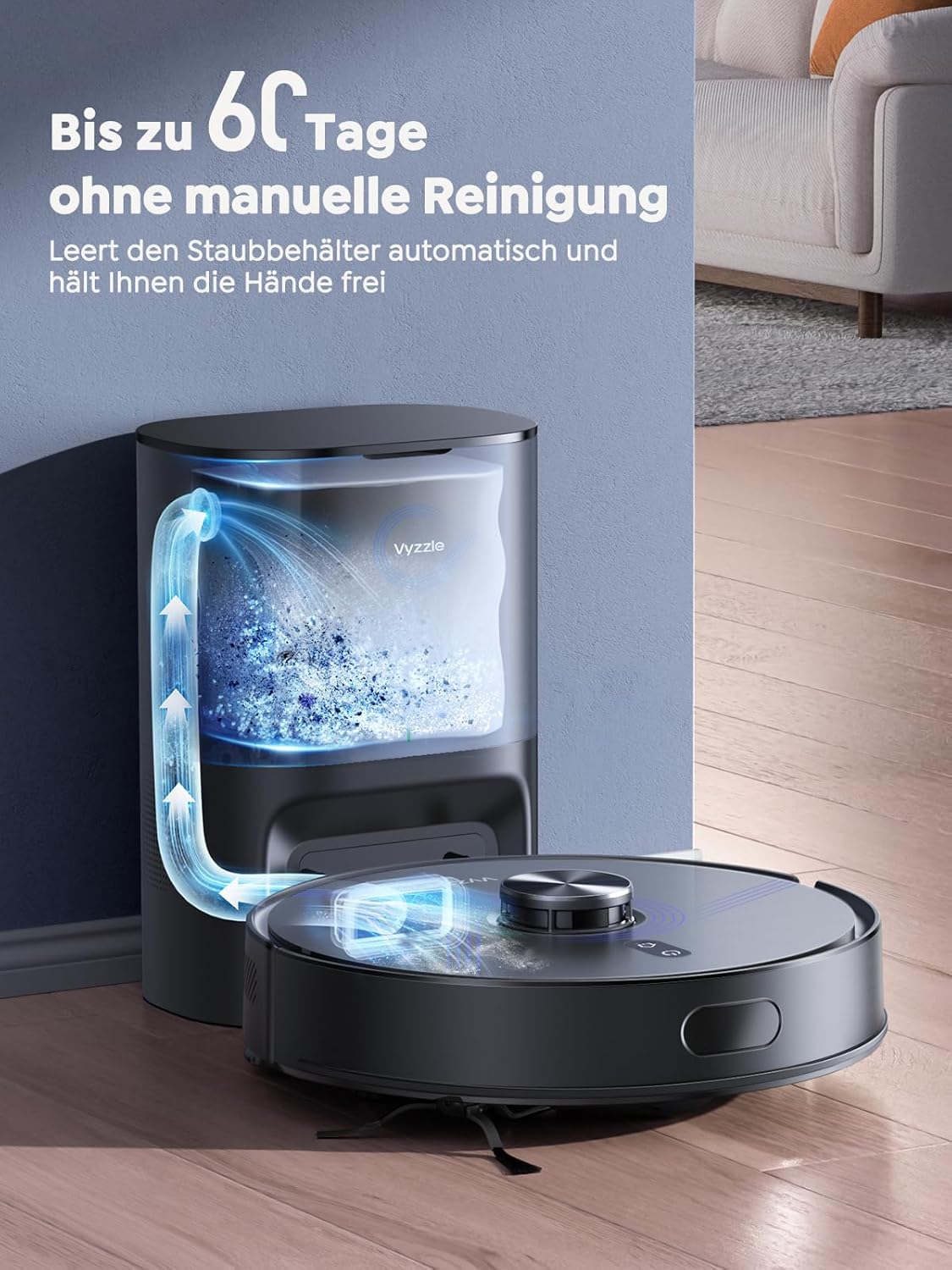 Vyzzle Saugroboter mit Wischfunktion, 10000Pa Saugroboter mit Saugstation 3,5 L, Wisch- und Saugroboter mit LiDAR-Navigation, 180 Minuten Laufzeit, App-Steuerung, Haustier – Bild 3