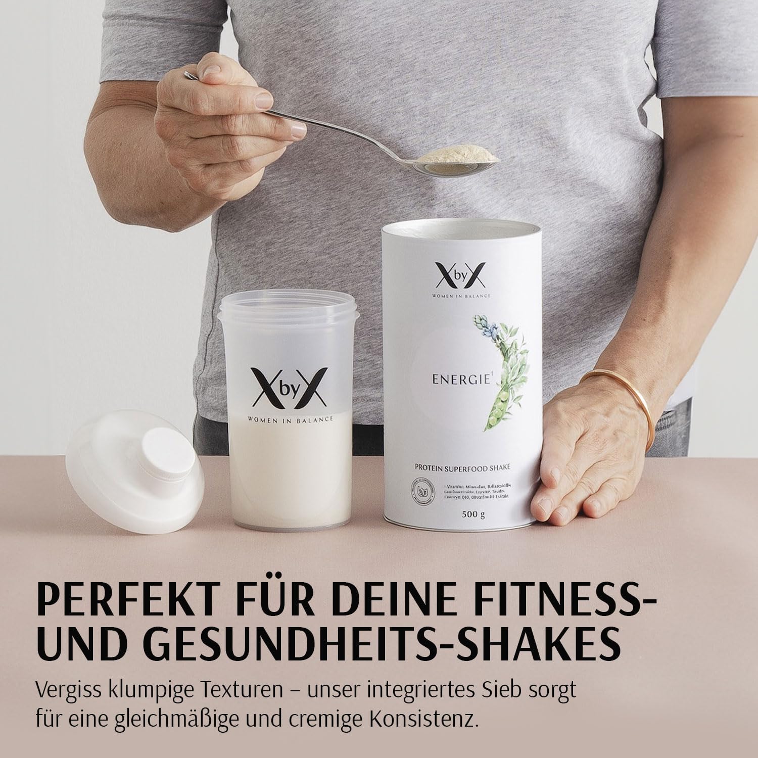 XbyX Shaker 600 ml | Proteinshaker mit Sieb und Messskala | BPA-frei | Auslaufsicherer Schraubverschluss | Spülmaschinenfest für einfache Reinigung | Keine Weichmacher | Solides Gehäuse – Bild 3