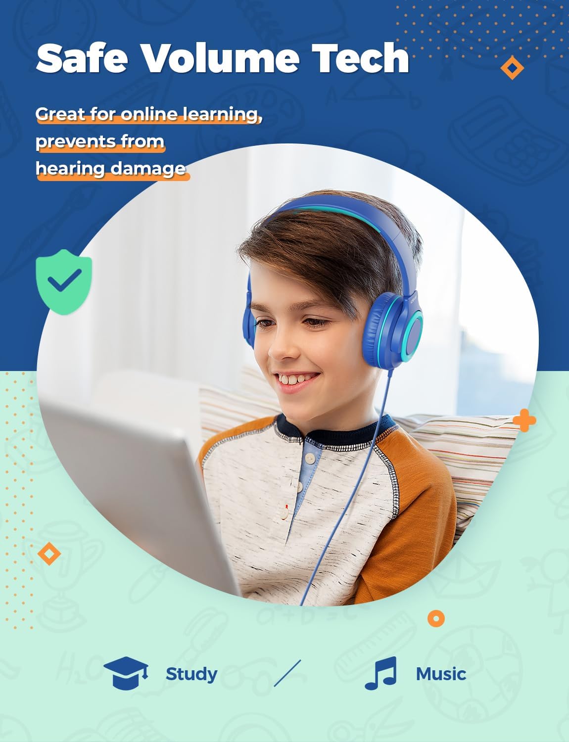 iClever Kinder-Kopfhörer mit Sharing-Splitter (2er-Pack) – 85 dBA sichere Lautstärke begrenzt – HS22-Kopfhörer für Kinder mit Kabel, verwirrungsfreier 3,5-mm-Klinkenstecker, faltbare Stereoanlage für Schule/Tablet/Reisen – Bild 3