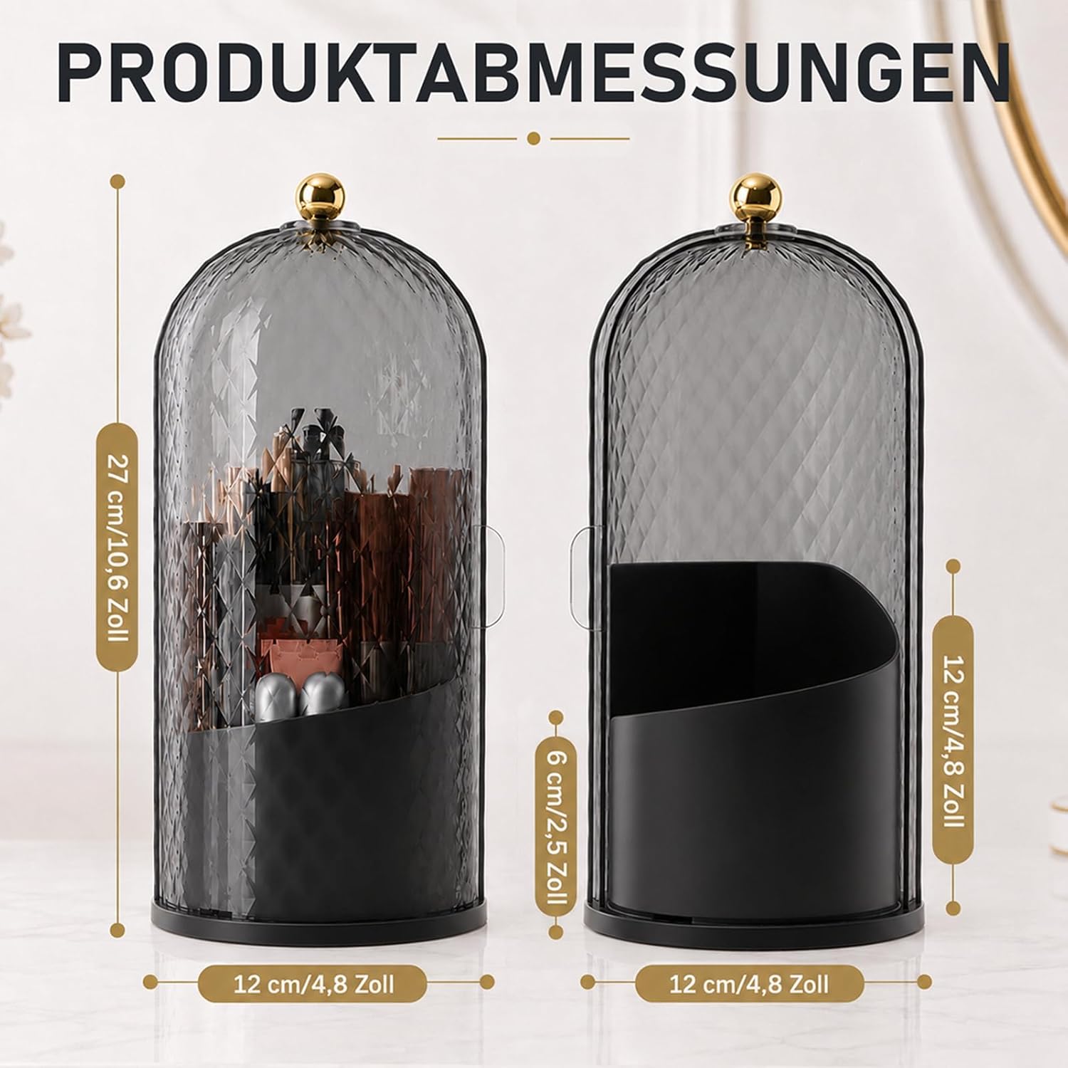 FAVORTALK Make-up-Pinselhalter mit Deckel, 360° drehbarer Make-up-Organizer, Make-up-Pinsel-Organizer, drehbarer Kosmetikpinselhalter, Make-up-Pinsel-Organizer für Schminktisch (schwarz) – Bild 6