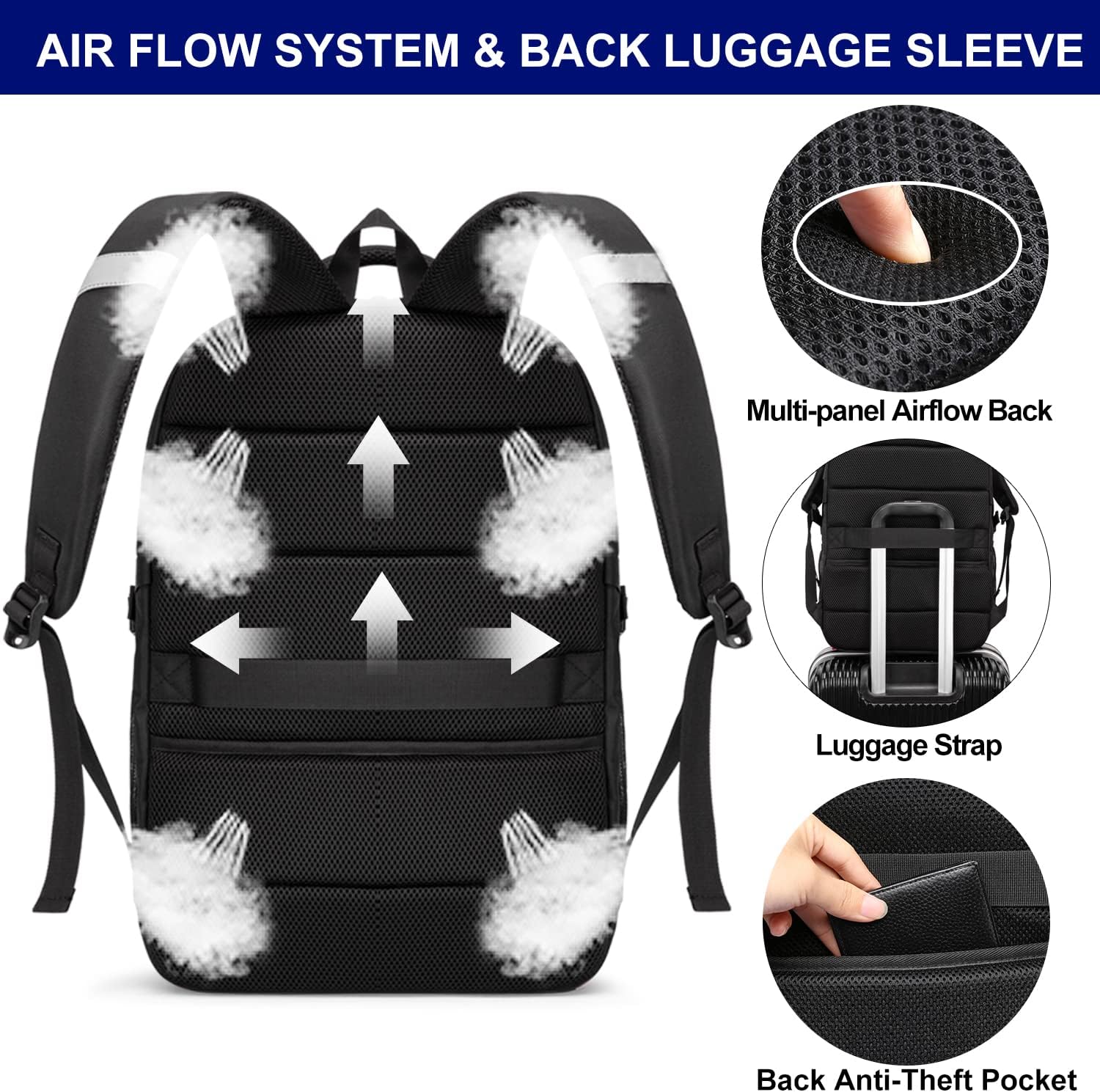 Großer Laptop-Rucksack für Herren, 17 Zoll, Laptoptasche für Schule, Arbeit, mit USB-Ladeanschluss, wasserdicht, für Geschäftsreisen, Notebook-Tasche, Schulrucksack für Männer, Frauen, Jungen, Teenager, Schwarz – Bild 6