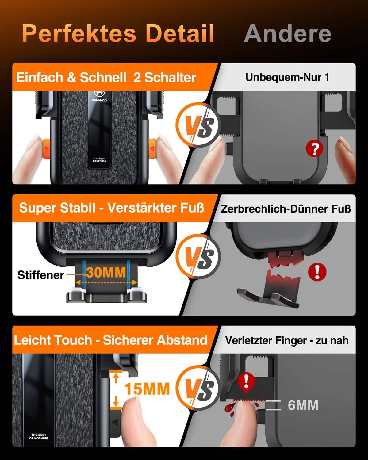 VANMASS 2026【Echte Militärklasse】Handyhalterung Auto 【Bombenfester Saugnapf & Lüftungsclip】Universelle Handyhalterung Auto Armaturenbrettscheibe für iPhone 17 Pro Max/17 Air 16/15/14 Samsung S25 usw – Bild 3