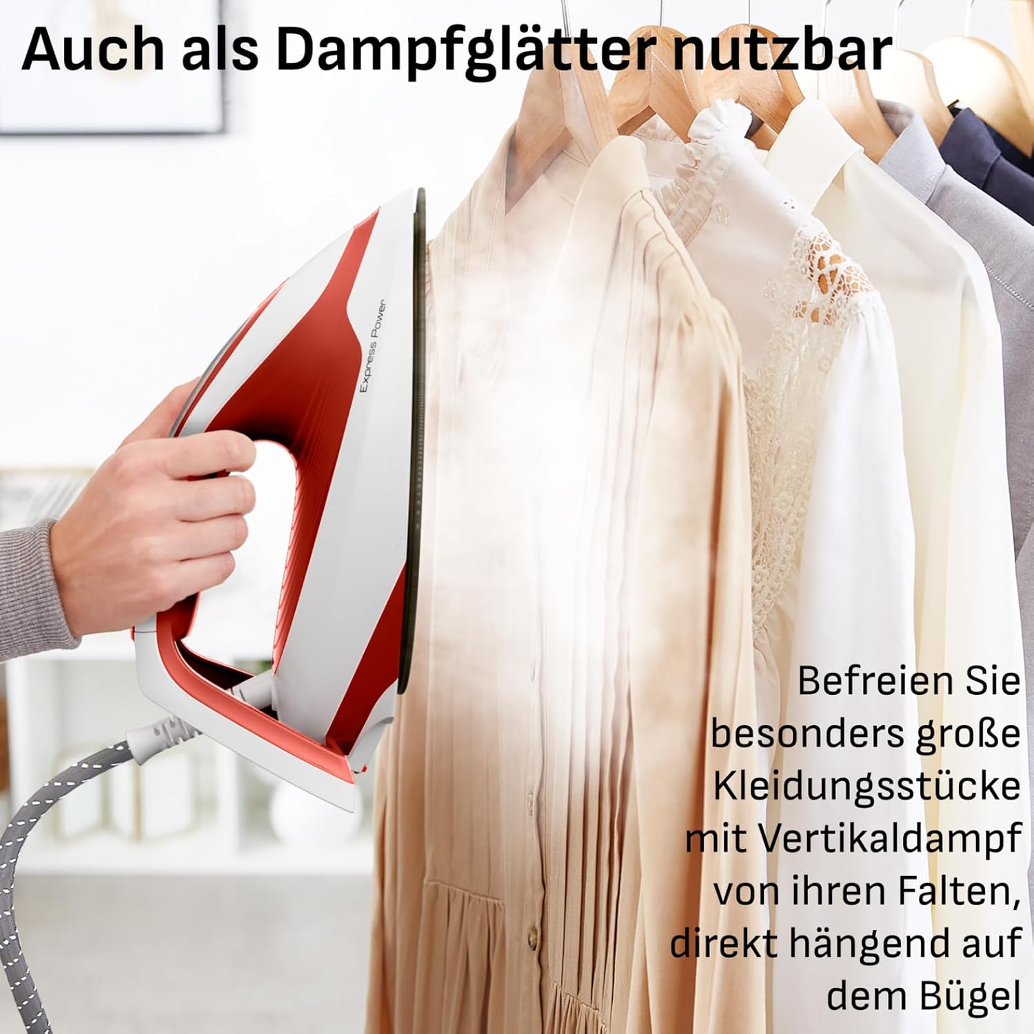 Tefal SV8110 Express Power Dampfbügelstation, 420 g/min Dampfstoß, 120 g/min kontinuierliche Dampfleistung, Smart Temp-Technologie, Kalksammler, XL-Wassertank, Terrakotta/Weiß – Bild 4