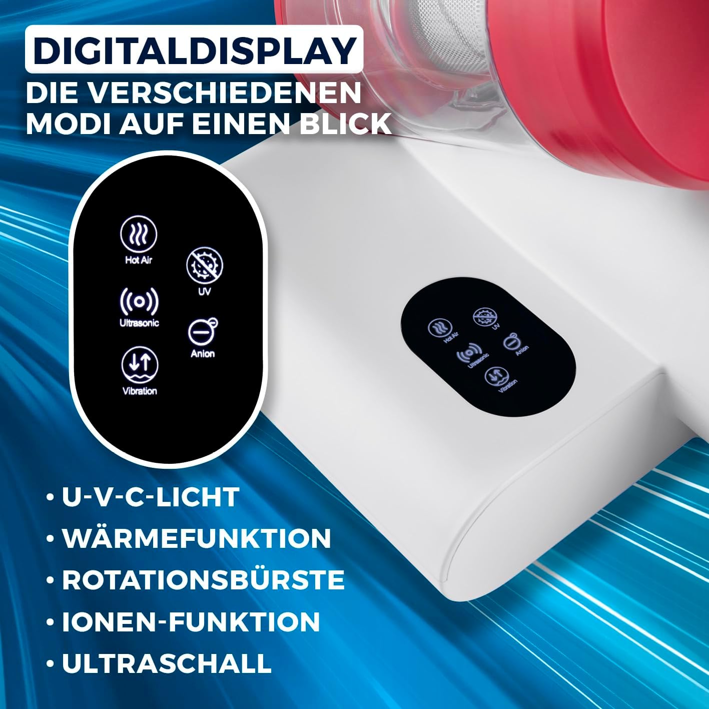 CLEANmaxx Milbensauger für Matratzen mit UV-C-Licht, Rotation, Matratzenreiniger mit HEPA-Filter, entfernt 99,9 % aller Milben, Matratzensauger mit Ultraschall, Hitze & Vibration – Bild 3