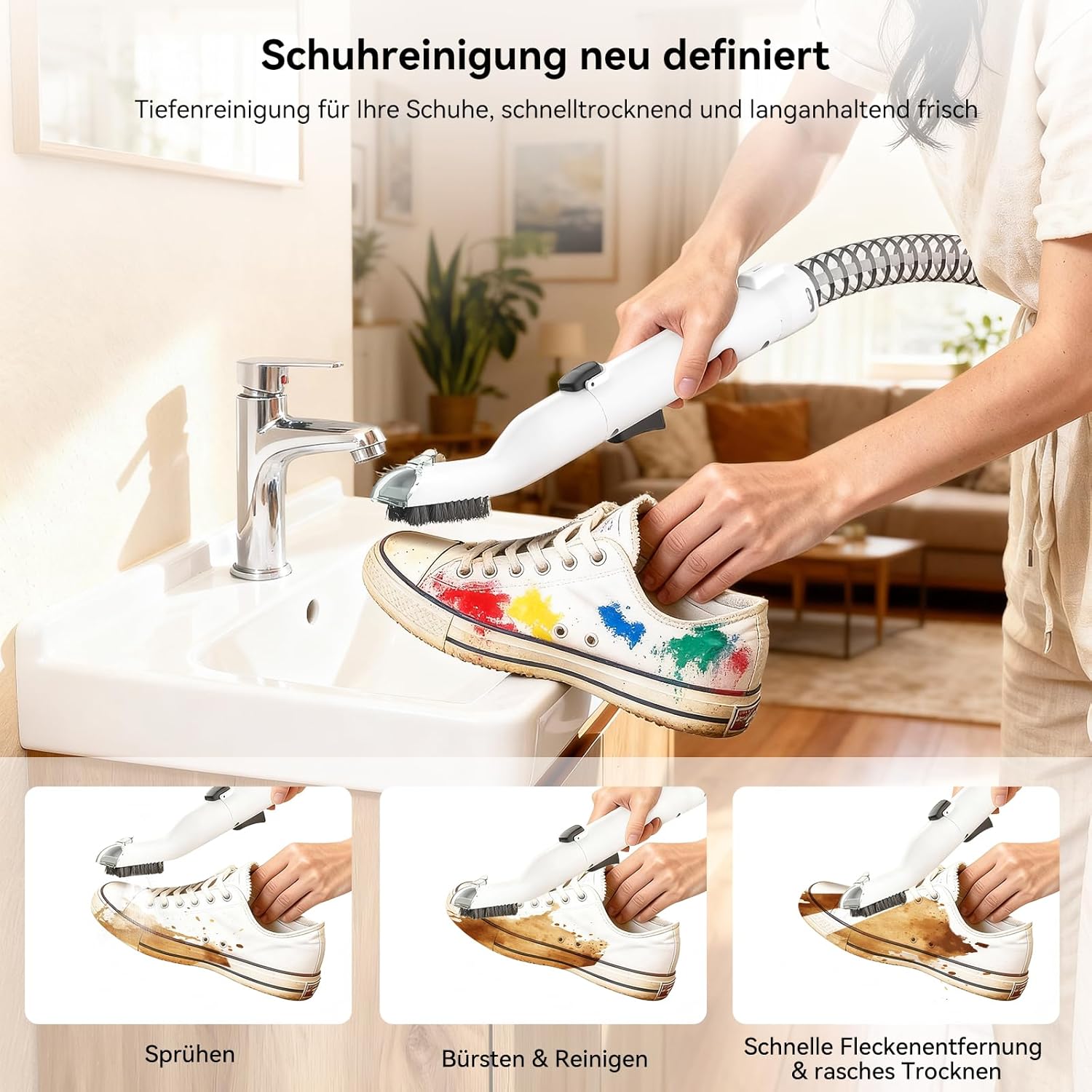 Uwant Y100 Dampf-Polsterreinigungsgerät, 3-in-1-Nasssauger für Sofa, Teppich und Auto mit 18 kPa, 100 °C heißem Dampf, 65 °C heißem Wasser, kaltem Wasser, selbstreinigend, Multi-Bürstenkopf und 500 ml Teppich – Bild 6