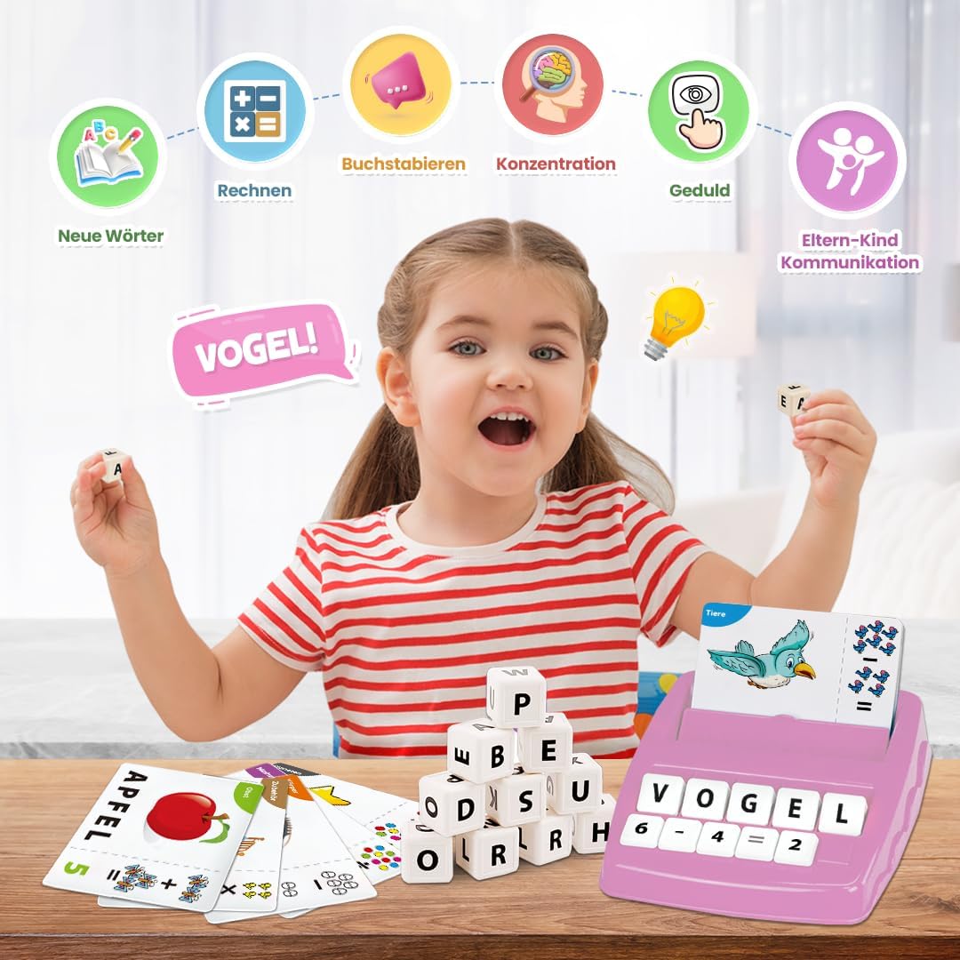 NIYYAH Buchstaben-Lernspiel, ABC, Montessori, Lernen ab 4, 5, 6 Jahren, Vorschulzahlen, Rechnen, Schulanfänger, 1. Klasse, Geschenk für Vorschulkinder, Lernspielzeug für den ersten Schultag (Rosa) – Bild 5