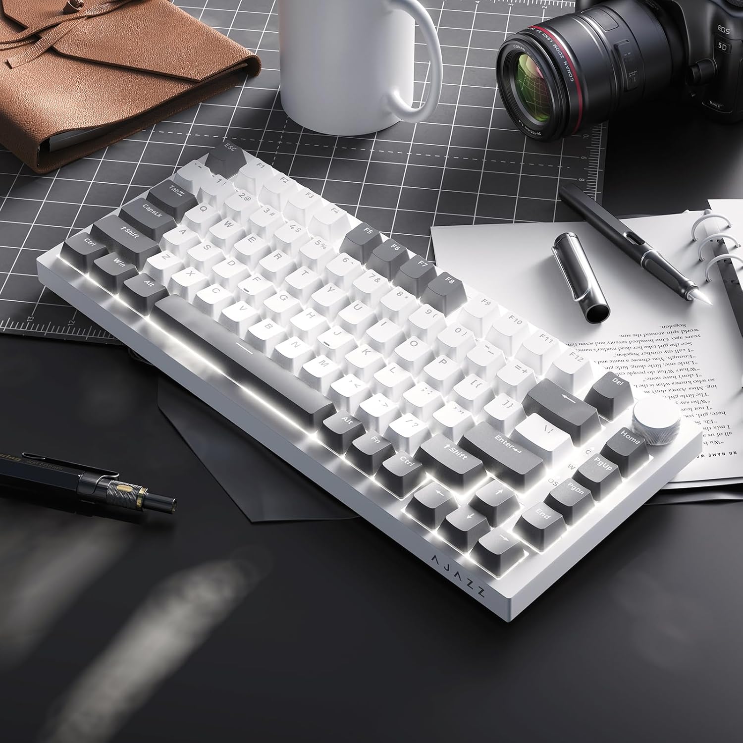 AK820 grau-weiße kabelgebundene mechanische Tastatur, Gaming-Tastatur, Tastertür, weißes Licht, Lautstärkeregelung, 82 Tasten, PBT-Tastenkappen, Poron-Baumwolle, Hot-Swap-fähige Tastatur, Gaming-Tastatur, 75-Prozent-Tastatur – Bild 7