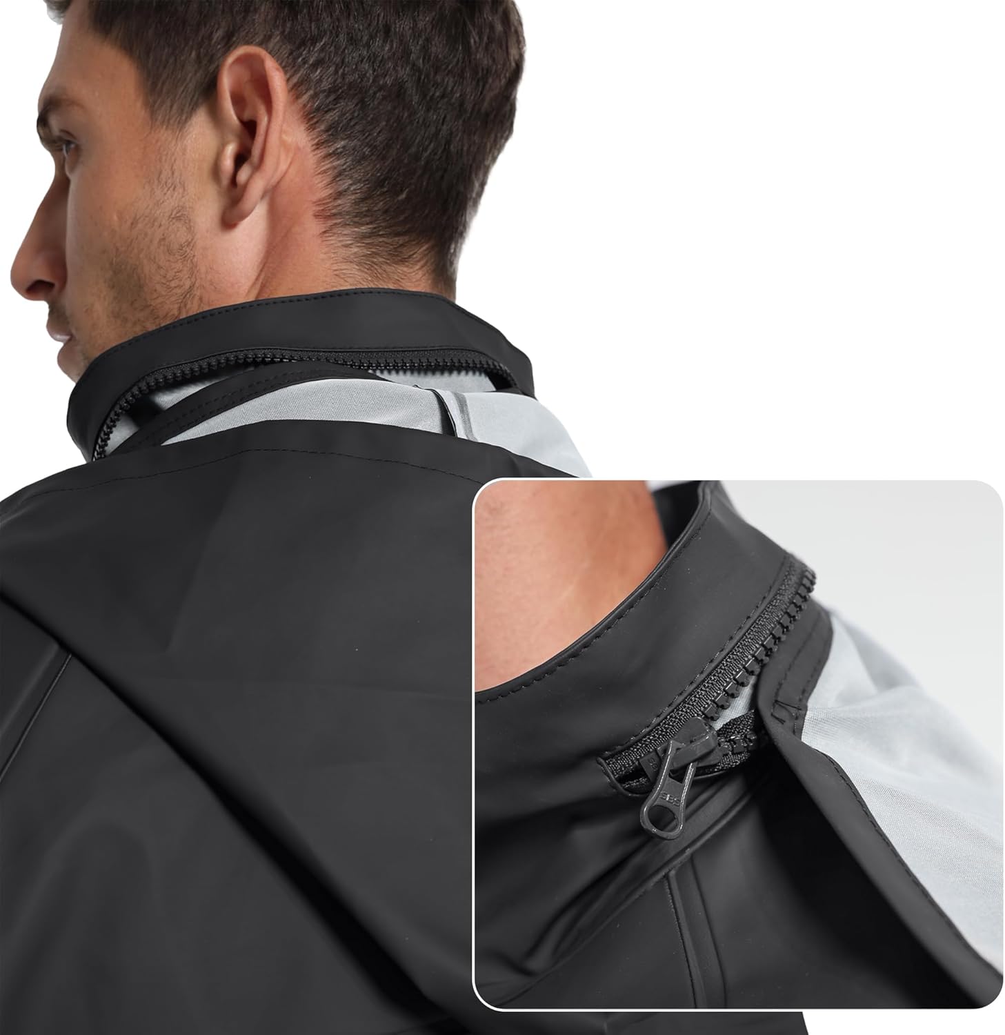 Wasserdichter Regenanzug für Herren – Regenjacke & Regenlatzhose mit abnehmbarer Kapuze, robuste PU-Arbeitskleidung für Bau, Industrie, Angeln – Bild 4