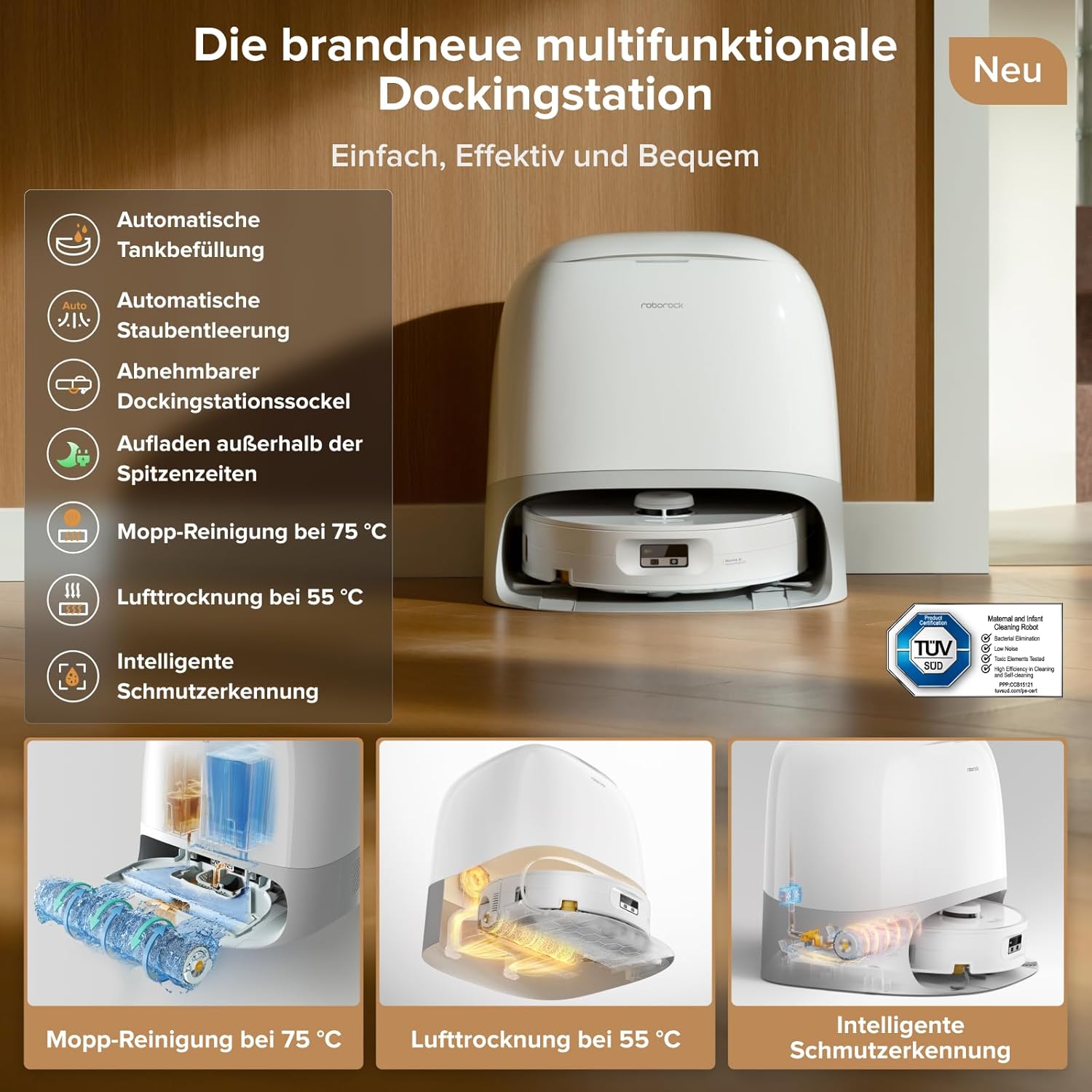 roborock Qrevo Curv 2 Flow Roboterstaubsauger mit Wischfunktion, SpiraFlow Wischwalze mit Selbstreinigung, 20.000 Pa Saugkraft, Duales Anti-Tangle-System, intelligenter Teppichschutz, All-in-One-Dock – Bild 6