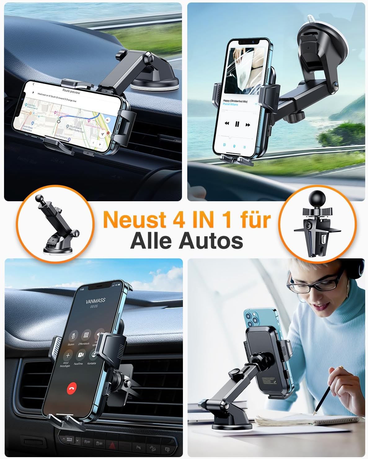VANMASS 2026【Echte Militärklasse】Handyhalterung Auto 【Bombenfester Saugnapf & Lüftungsclip】Universelle Handyhalterung Auto Armaturenbrettscheibe für iPhone 17 Pro Max/17 Air 16/15/14 Samsung S25 usw – Bild 9