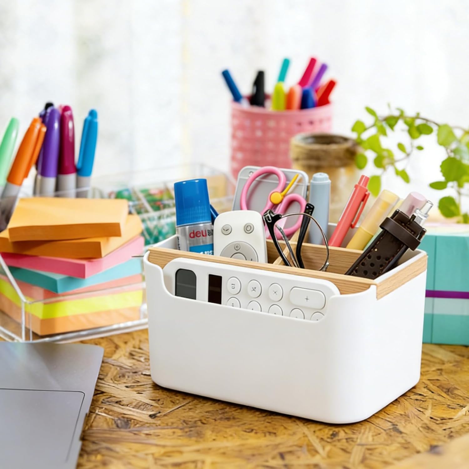 AKONE 5 Fächer Stifte Organizer, Bambus Schreibtisch Organizer mit abnehmbaren Trennwänden, Platzsparender Stiftehalter, Multifunktionaler Kosmetikhalter für Make up Pinsel, Büro Zubehör & mehr – Bild 5