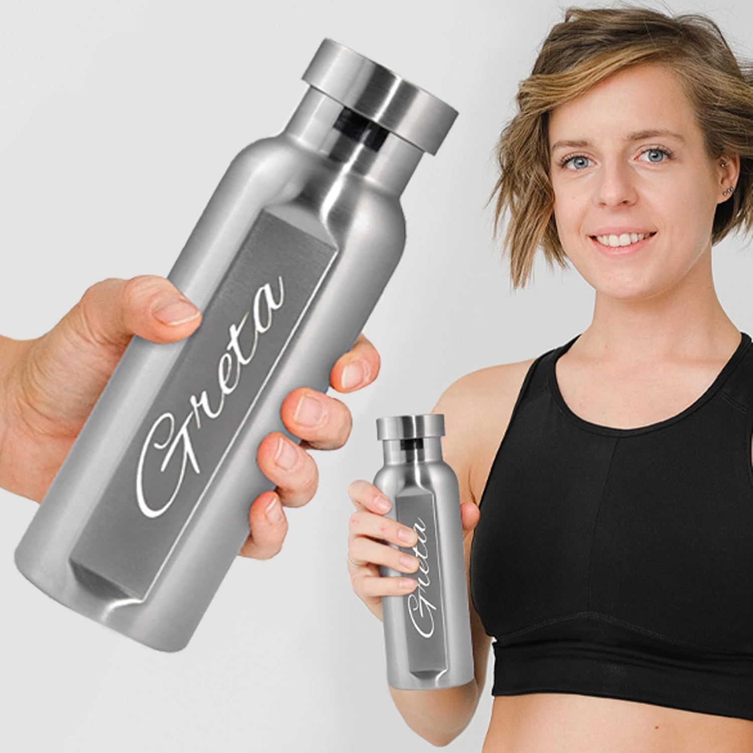 LOOXIS Personalisiertes Edelstahl-Brotdose + Wasserflaschen-Set mit Namensgravur – 800 ml, 470 ml, inkl. Trennwand, auslaufsicher, Bento-Box – Geschenkidee, Schule, Sport, Outdoor, Freizeit – Bild 8