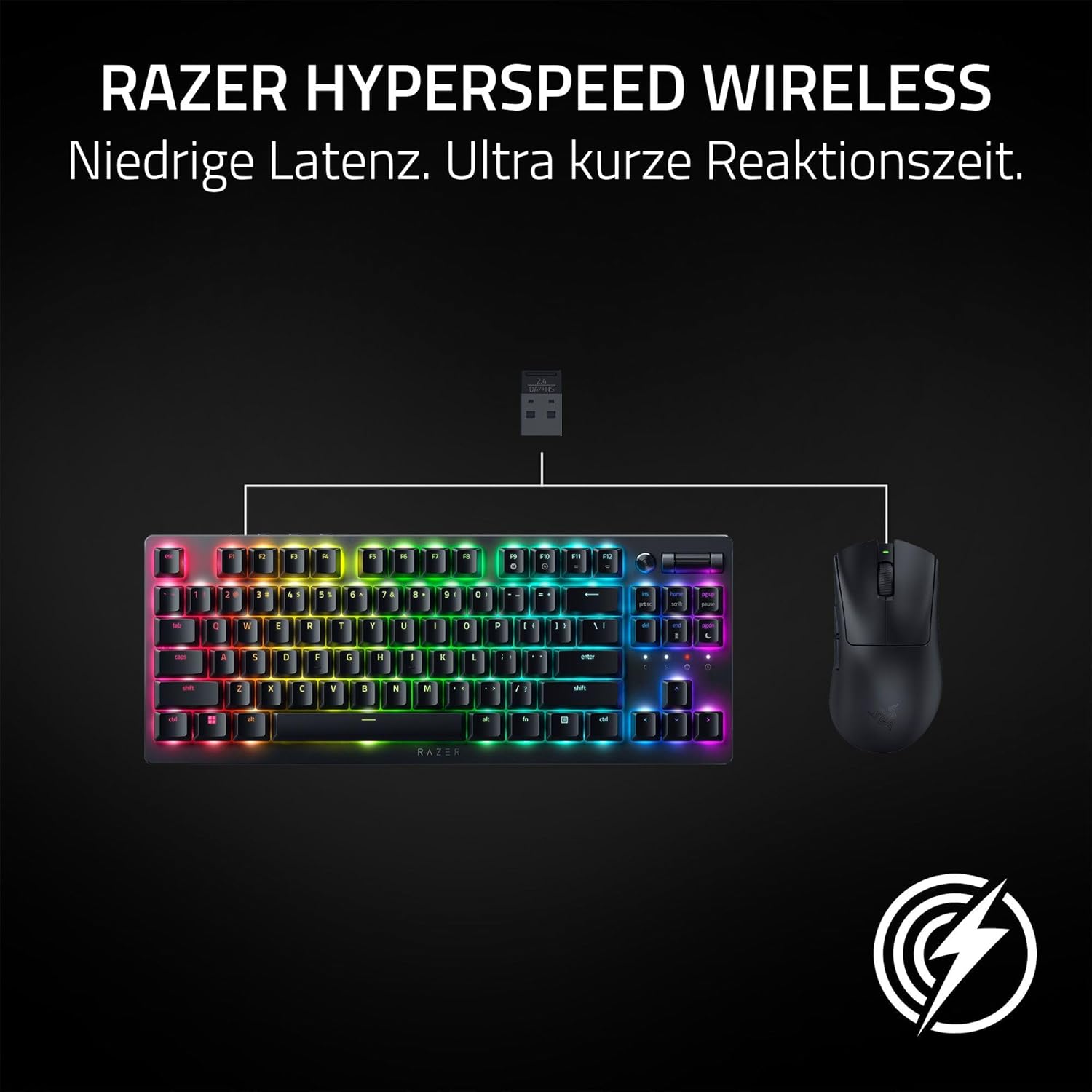 Razer DeathAdder V3 HyperSpeed – Ultraleichte, kabellose, ergonomische E-Sport-Gaming-Maus mit 26K DPI (55 g leicht, Soft-Touch-Beschichtung, 100 Stunden Laufzeit, HyperSpeed mit 8 K Hz), Schwarz – Bild 5