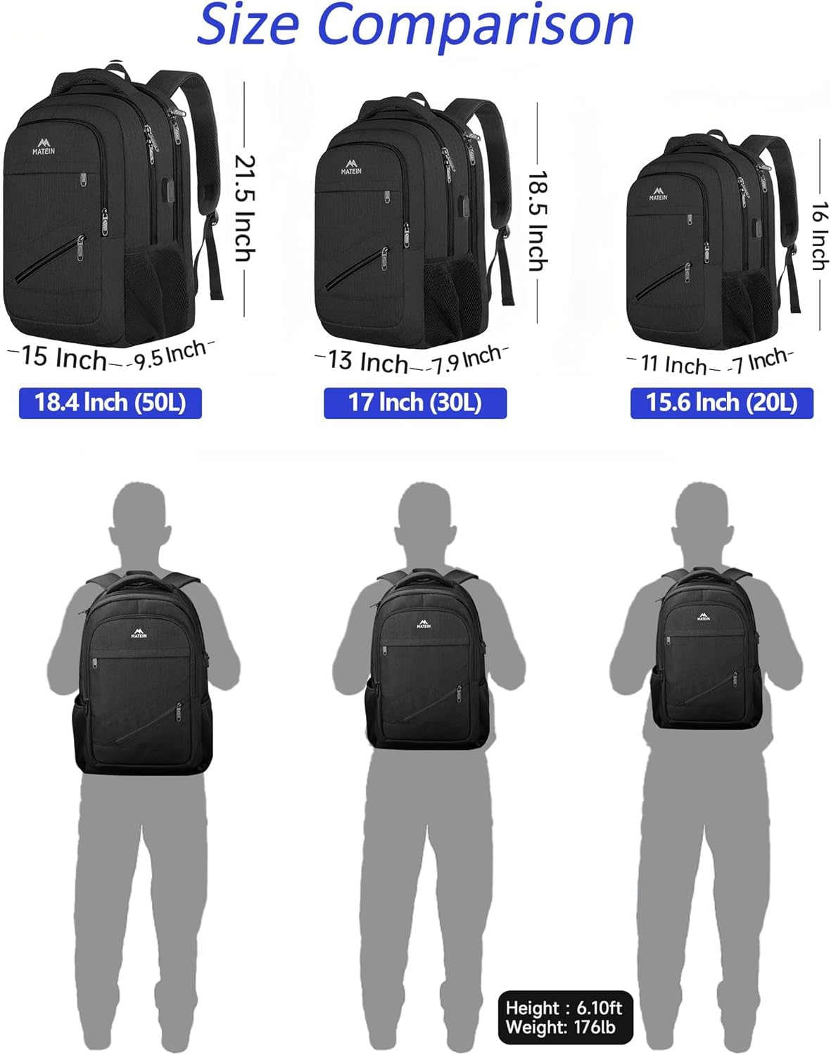 MATEIN Herren Laptop Rucksack 17 Zoll Wasserdicht Arbeitsrucksack Herren Groß Laptop Rucksack Diebstahlsicher Schulrucksack Teenager Laptop Rucksack Arbeit Business Schule Schwarz – Bild 8
