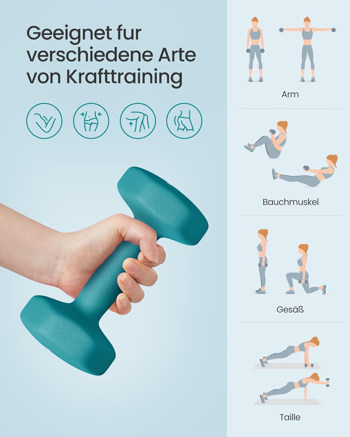 SONGMICS Hantel-Set, 3 Paar, 1kg-3kg, 9kg oder 12kg, Aufbewahrung, Fitnessstudio, Krafttraining, rutschfeste Neopren-Beschichtung – Bild 4